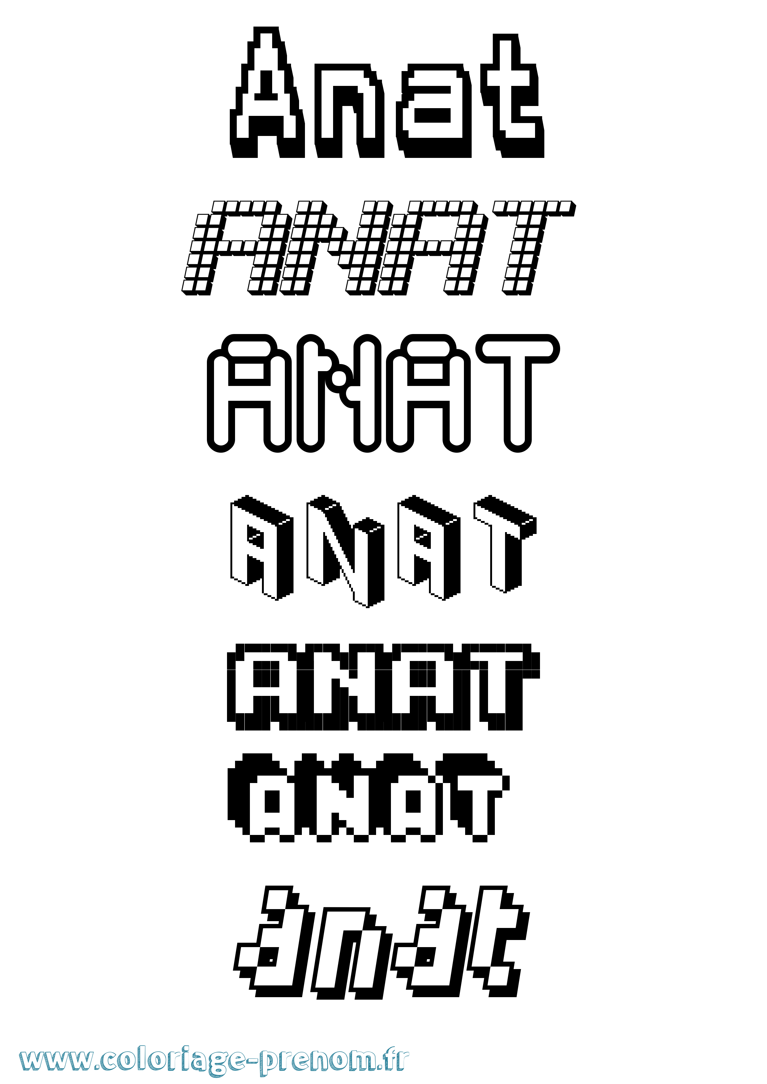 Coloriage prénom Anat Pixel