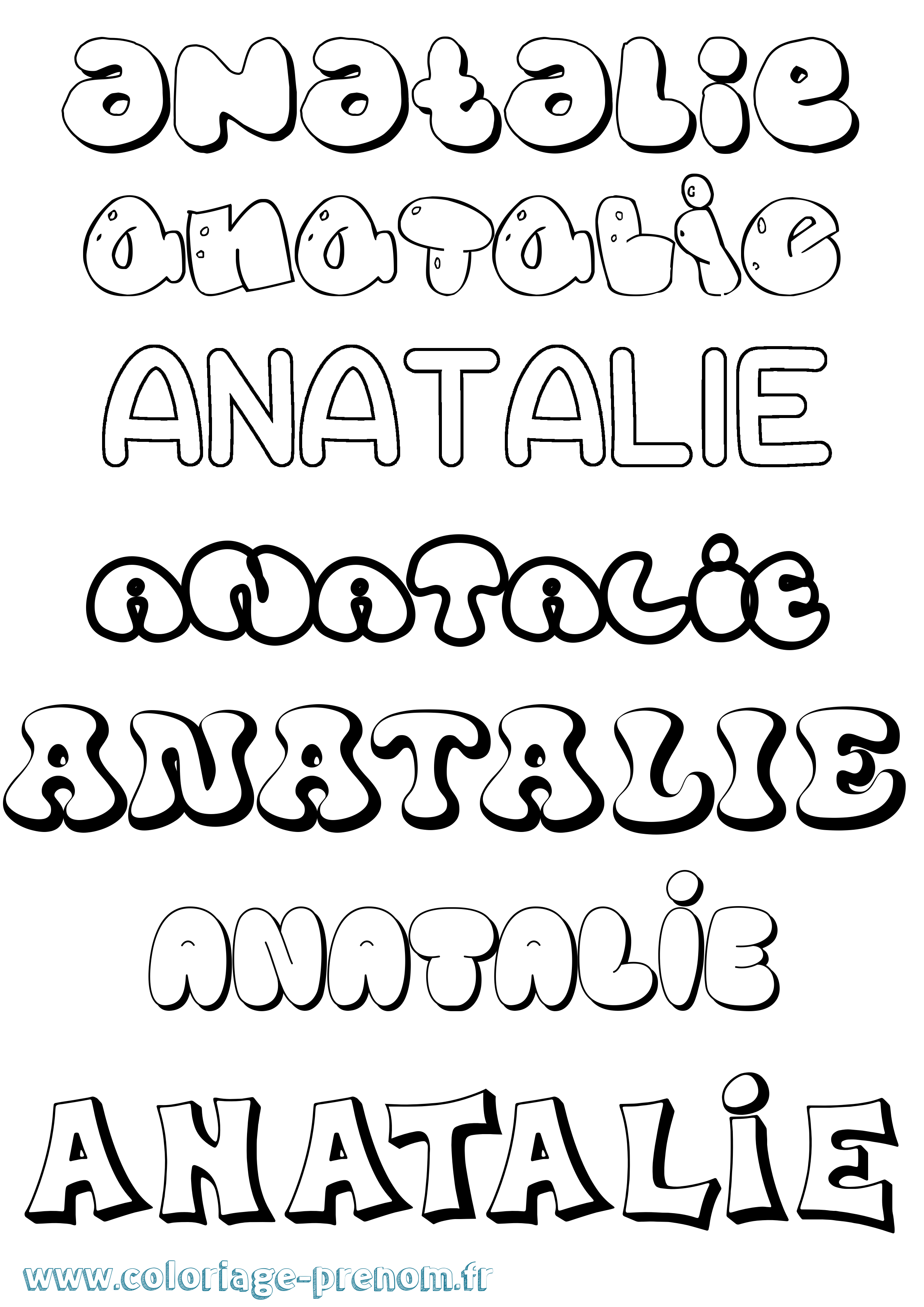 Coloriage prénom Anatalie Bubble