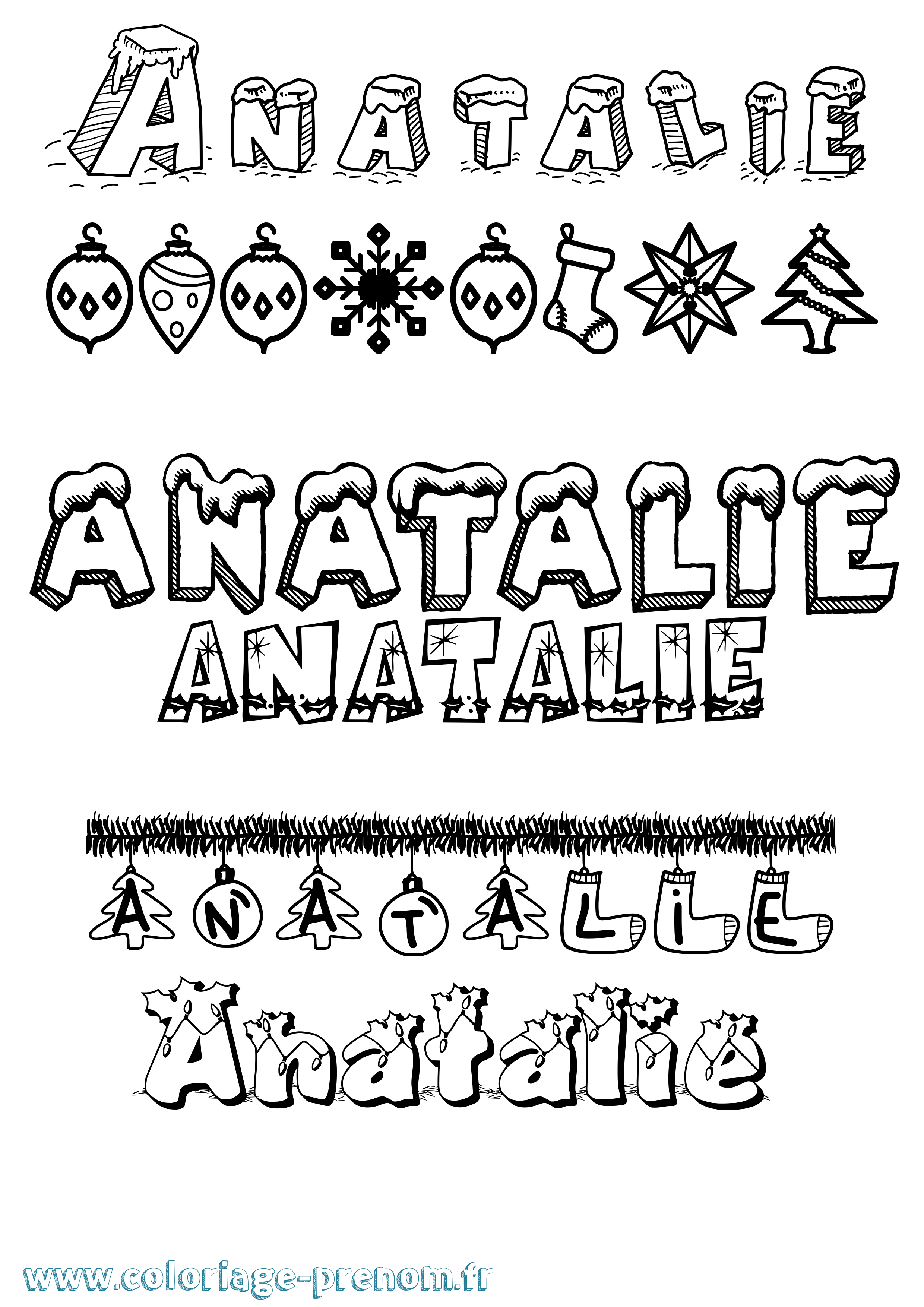 Coloriage Anatalie Noël Coloriage prénom Anatalie Noël