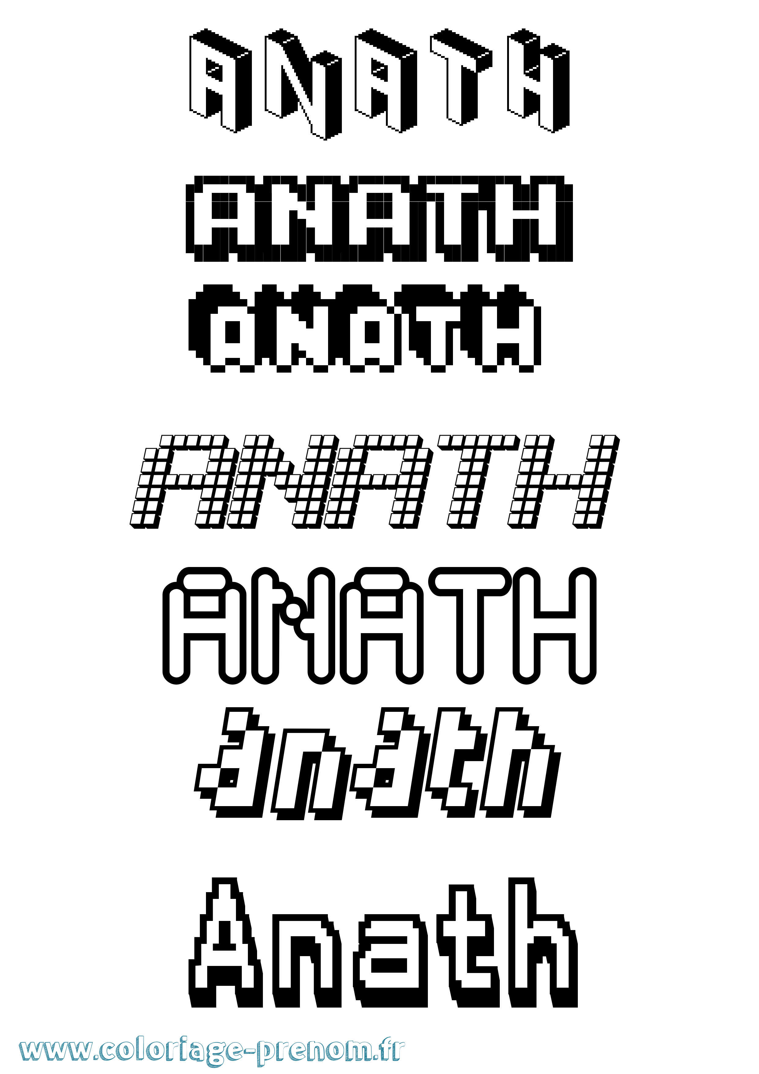Coloriage prénom Anath Pixel