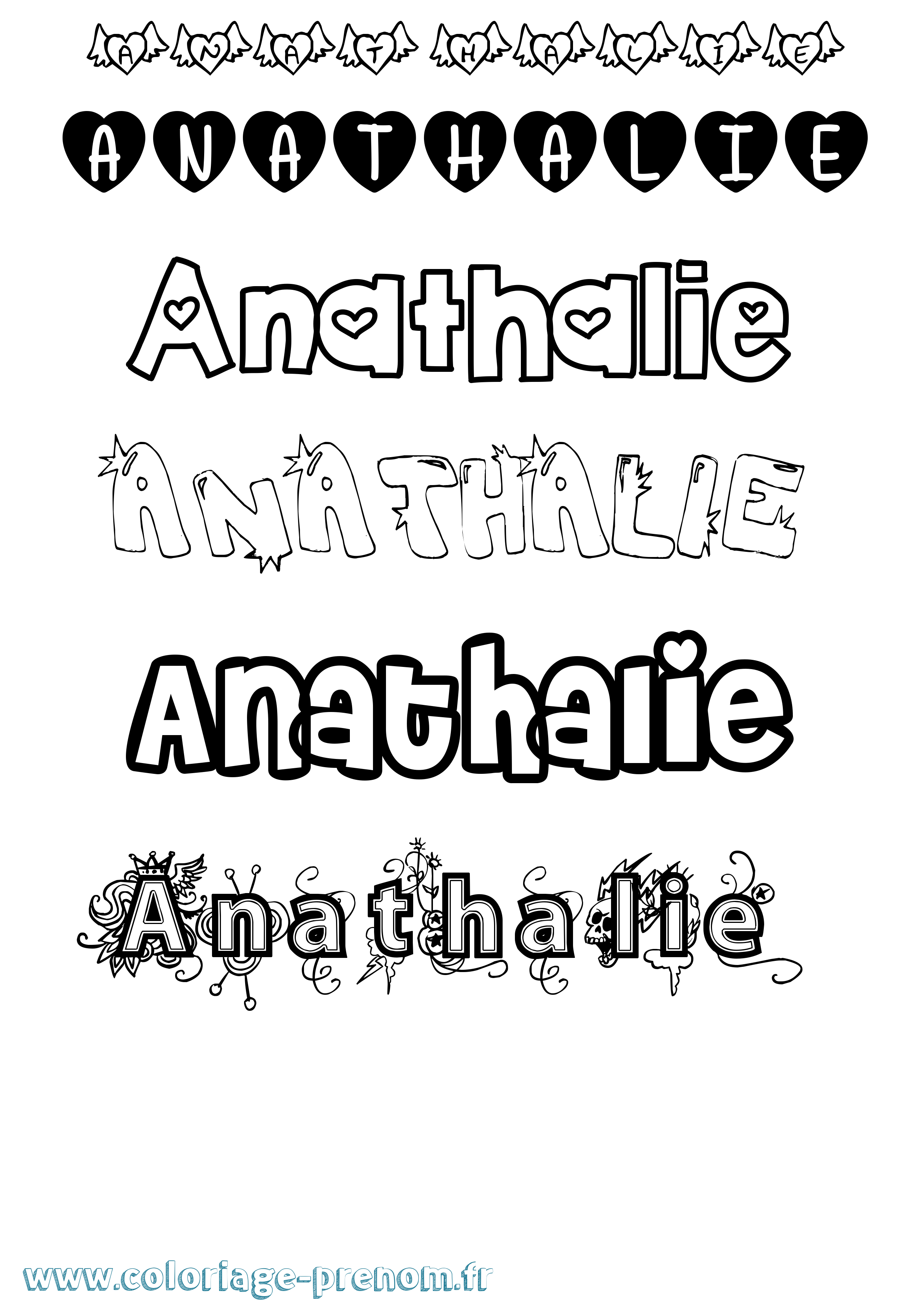Coloriage prénom Anathalie Girly