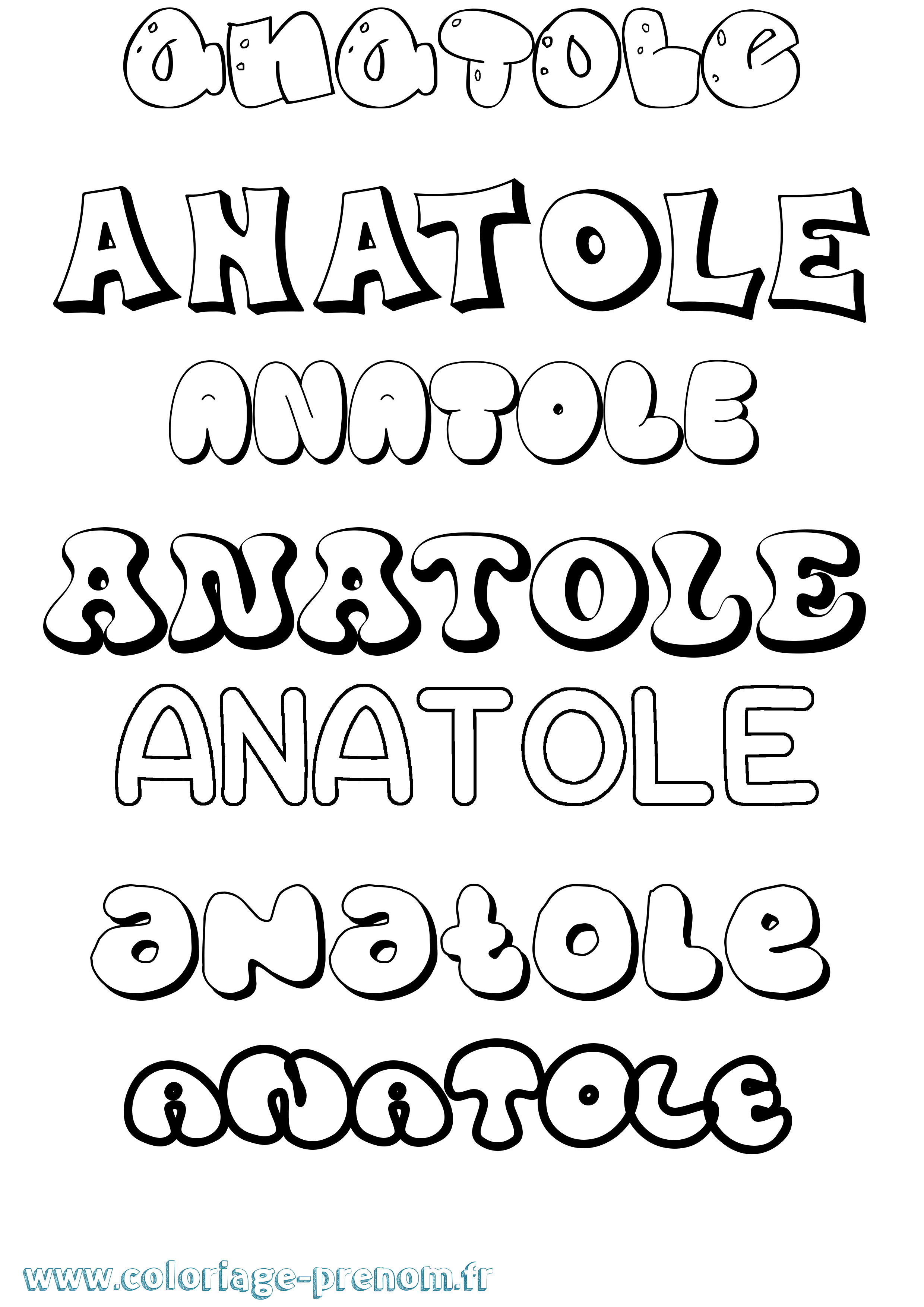 Coloriage prénom Anatole Bubble