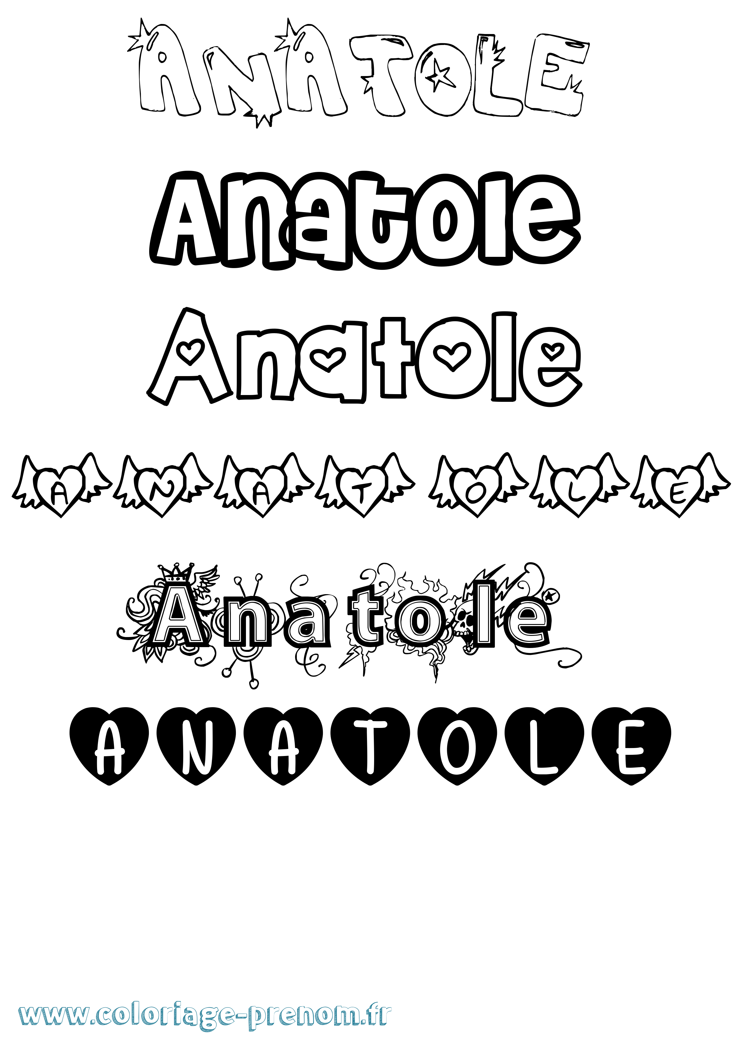 Coloriage prénom Anatole Girly