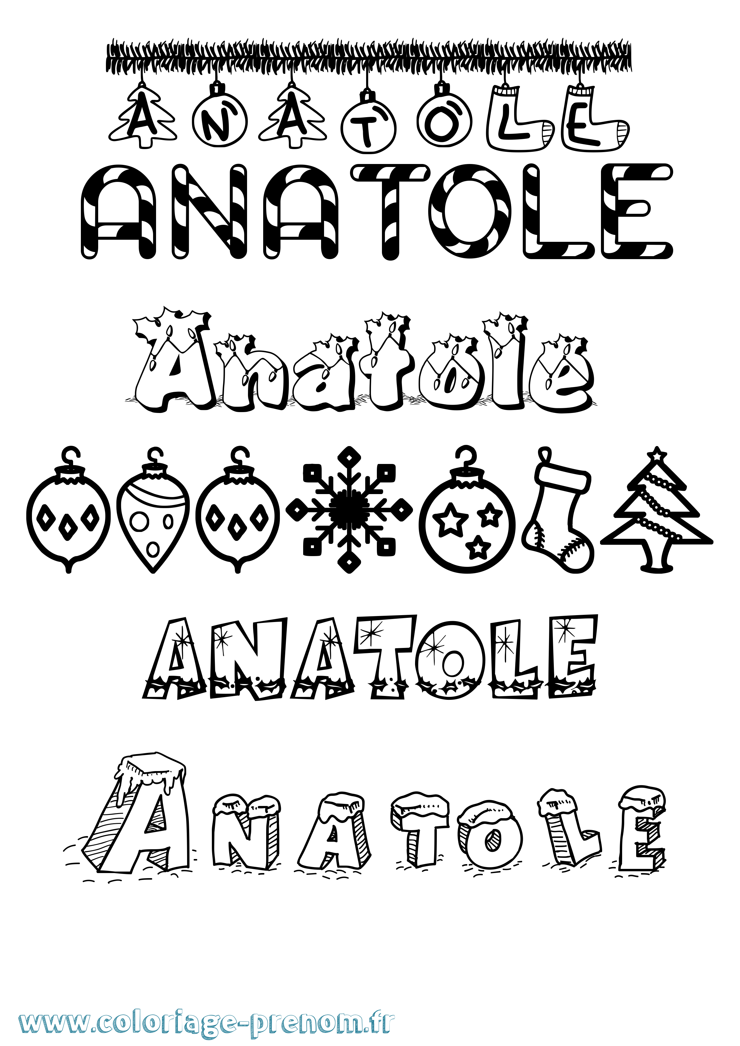 Coloriage prénom Anatole Noël
