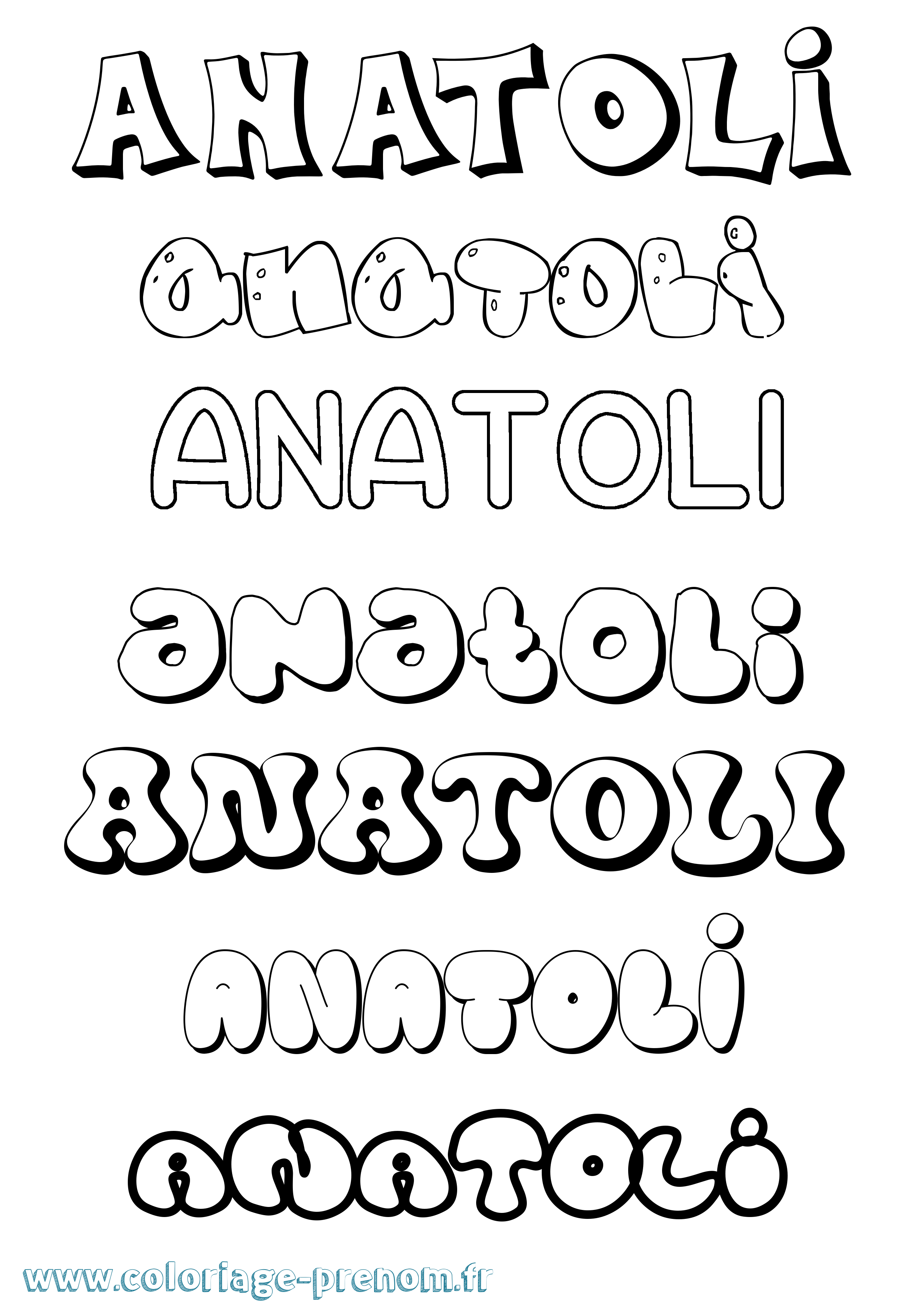 Coloriage prénom Anatoli Bubble