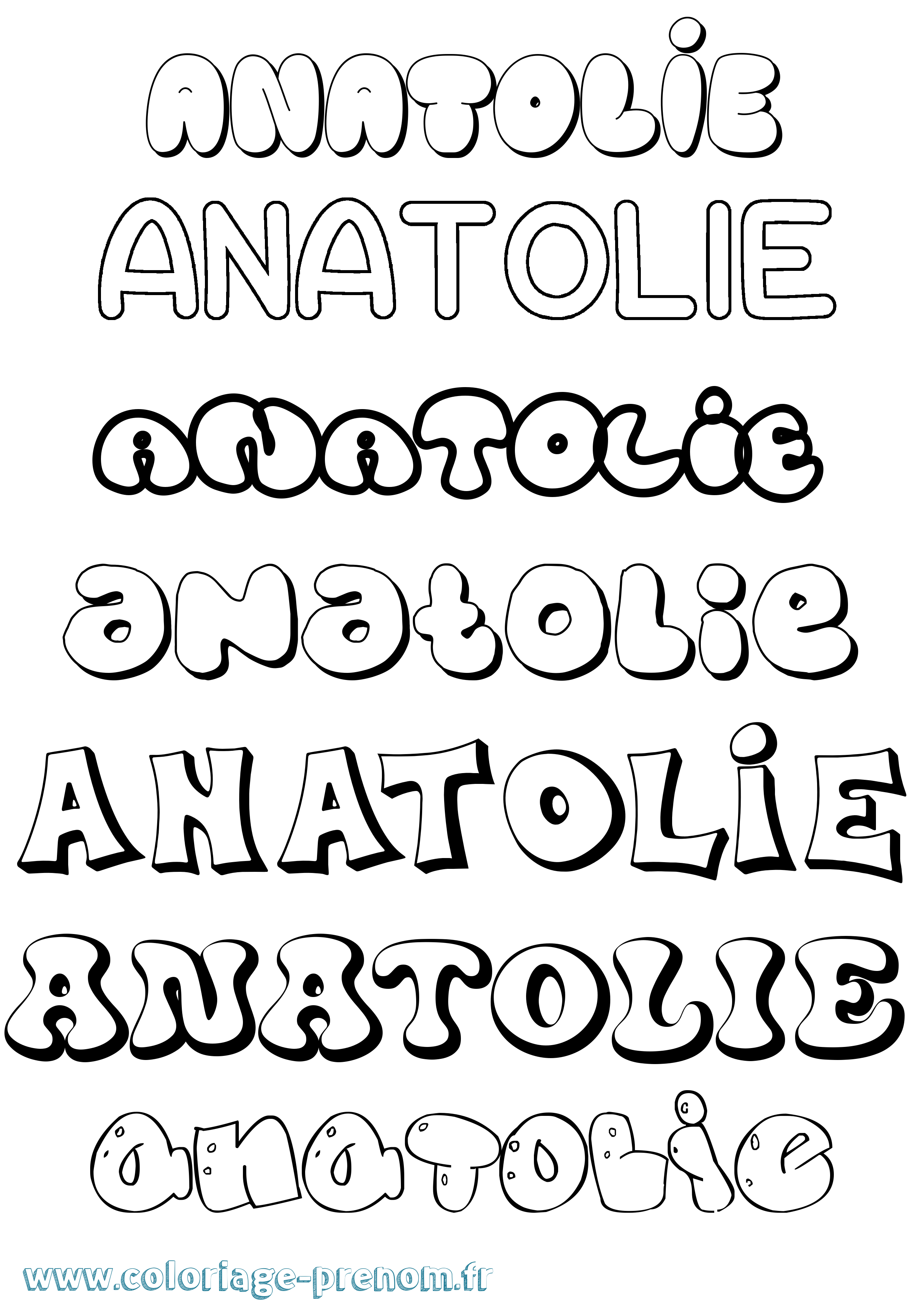 Coloriage prénom Anatolie Bubble