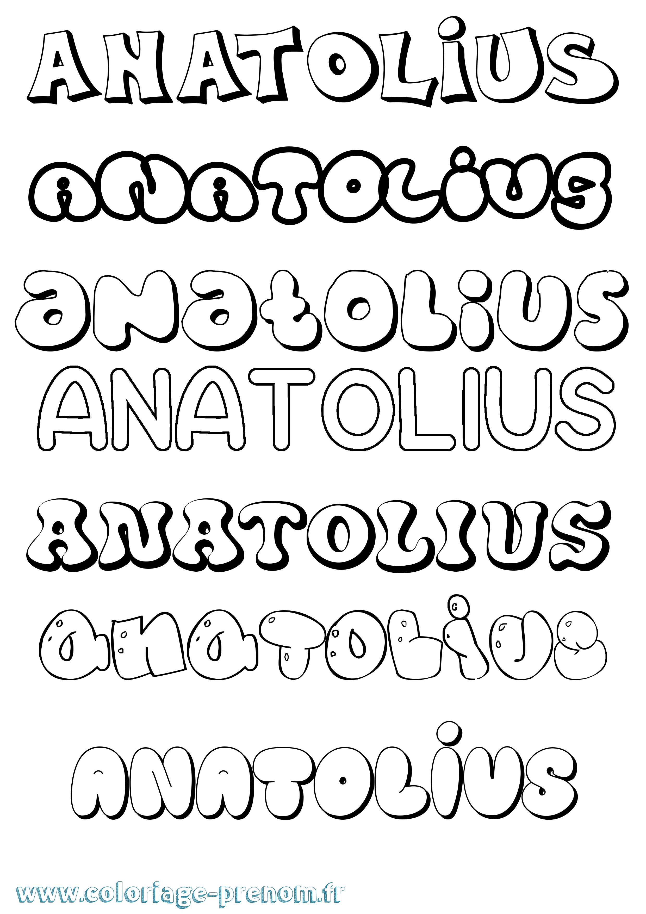 Coloriage prénom Anatolius Bubble