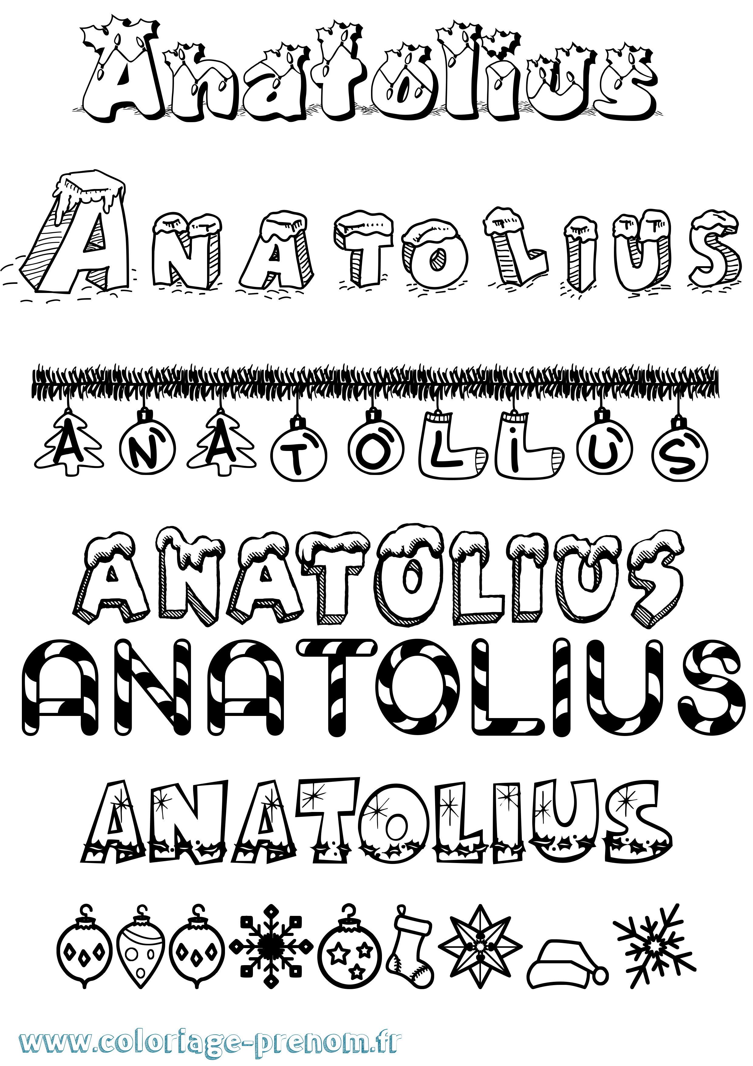 Coloriage prénom Anatolius Noël