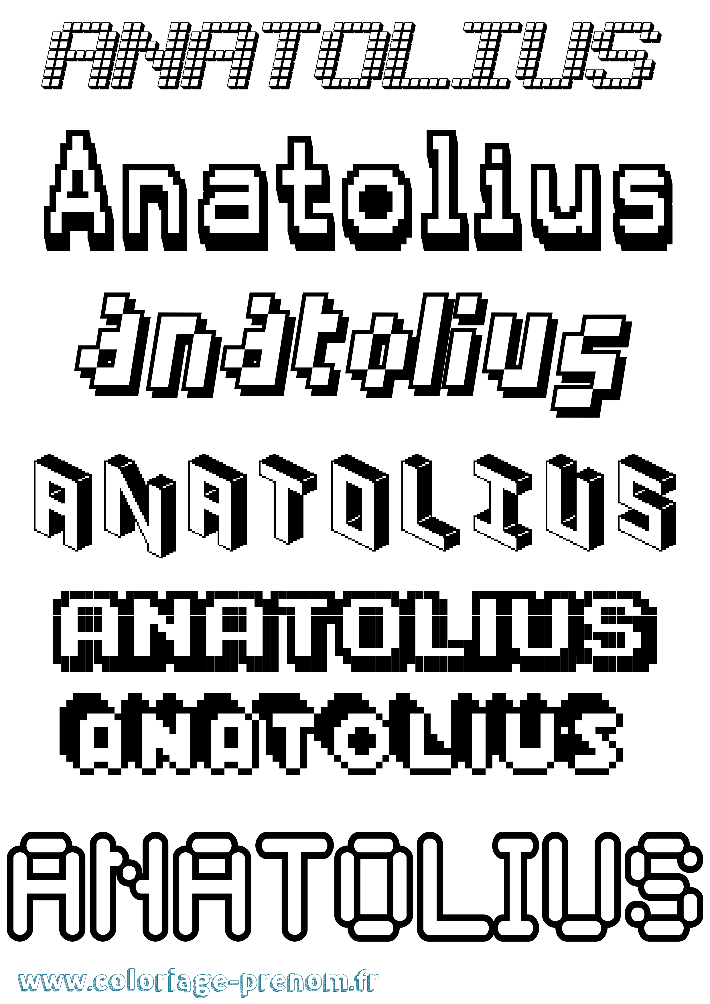Coloriage prénom Anatolius Pixel