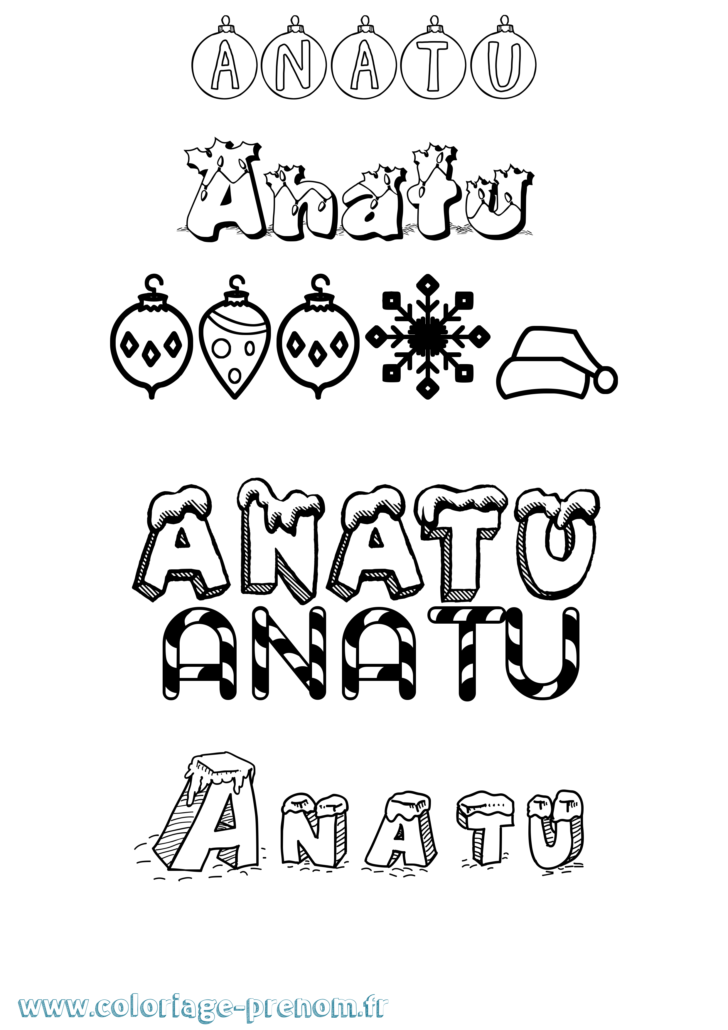 Coloriage prénom Anatu Noël