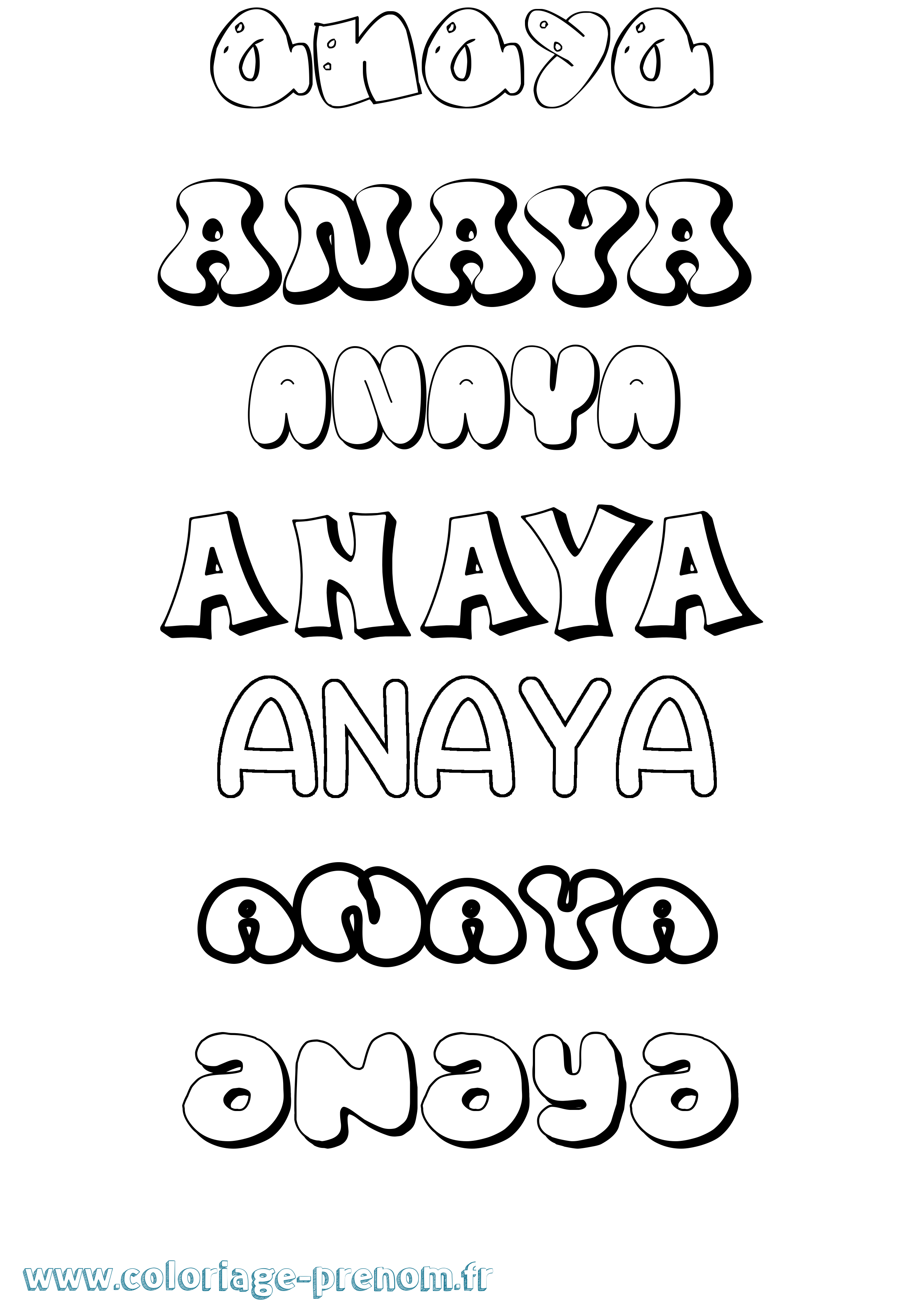 Coloriage prénom Anaya Bubble