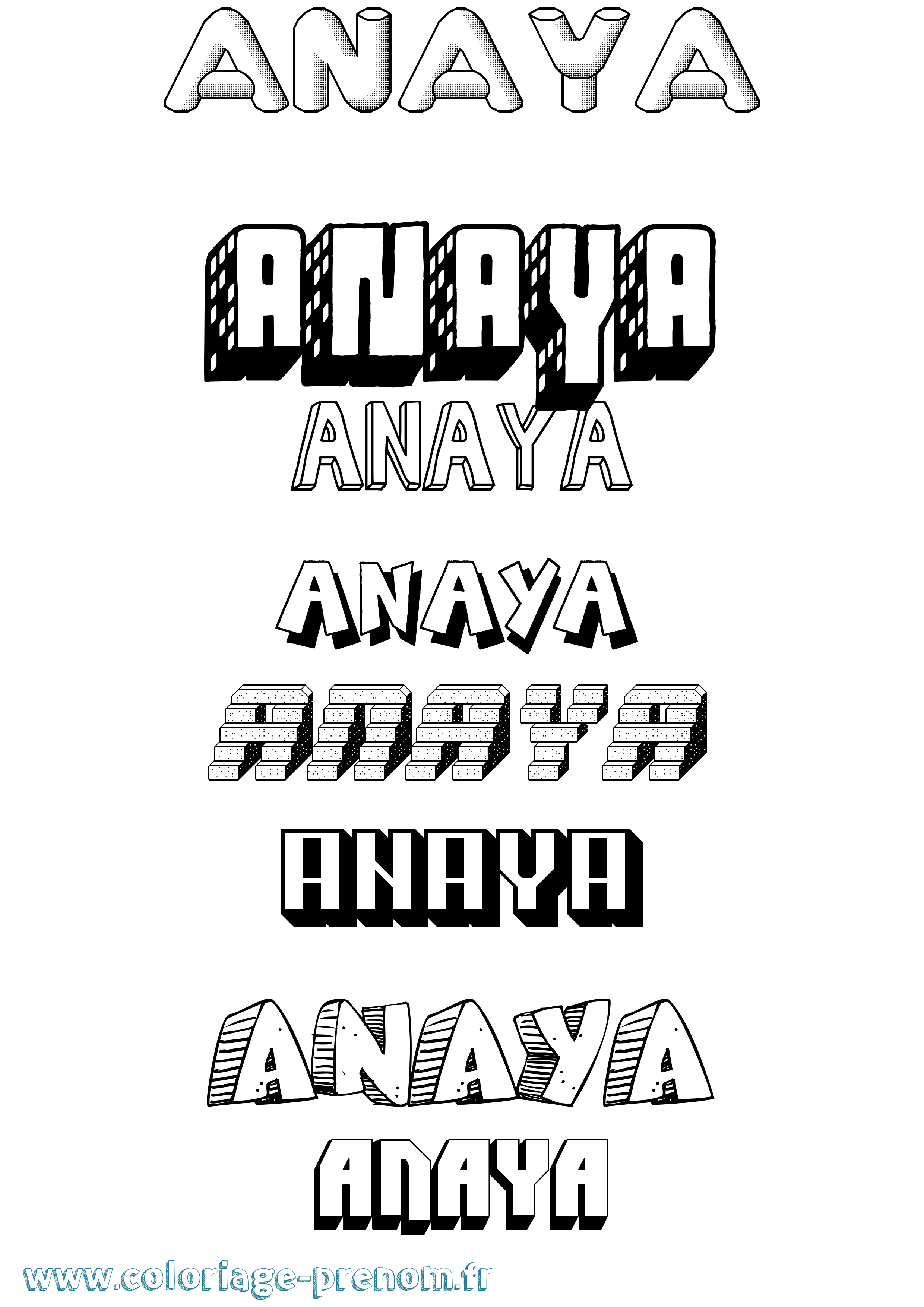 Coloriage prénom Anaya Effet 3D