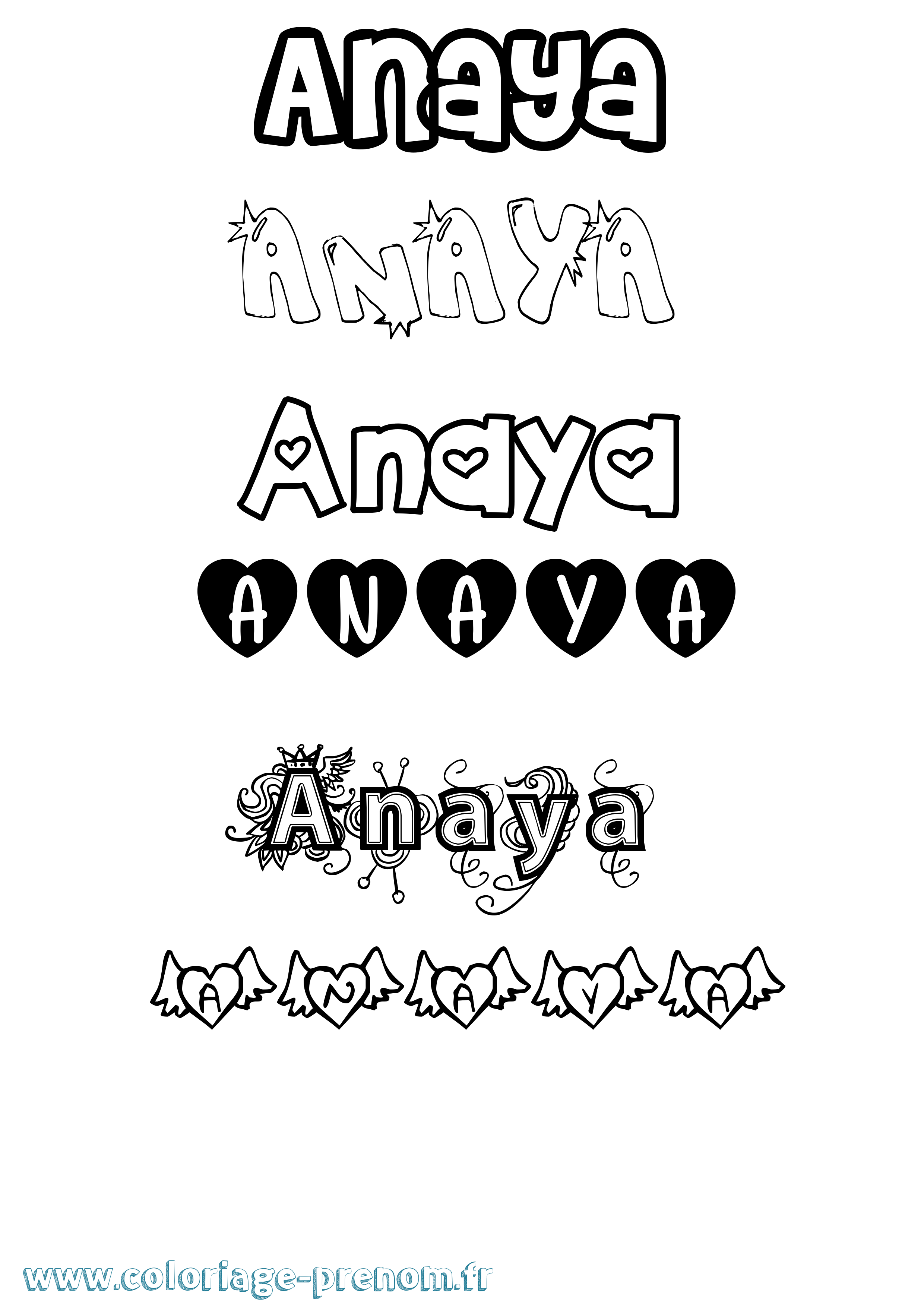 Coloriage prénom Anaya Girly