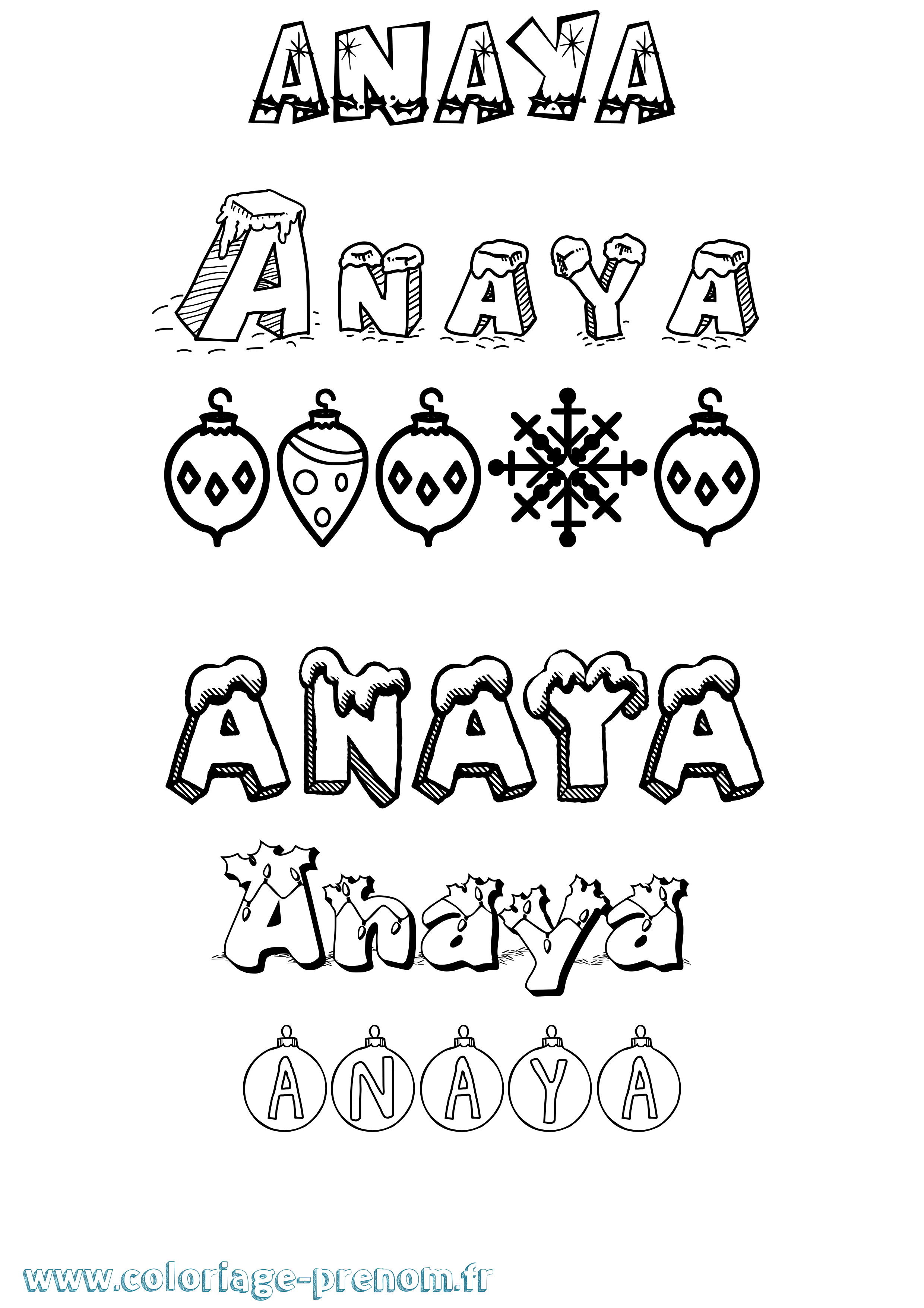 Coloriage prénom Anaya Noël