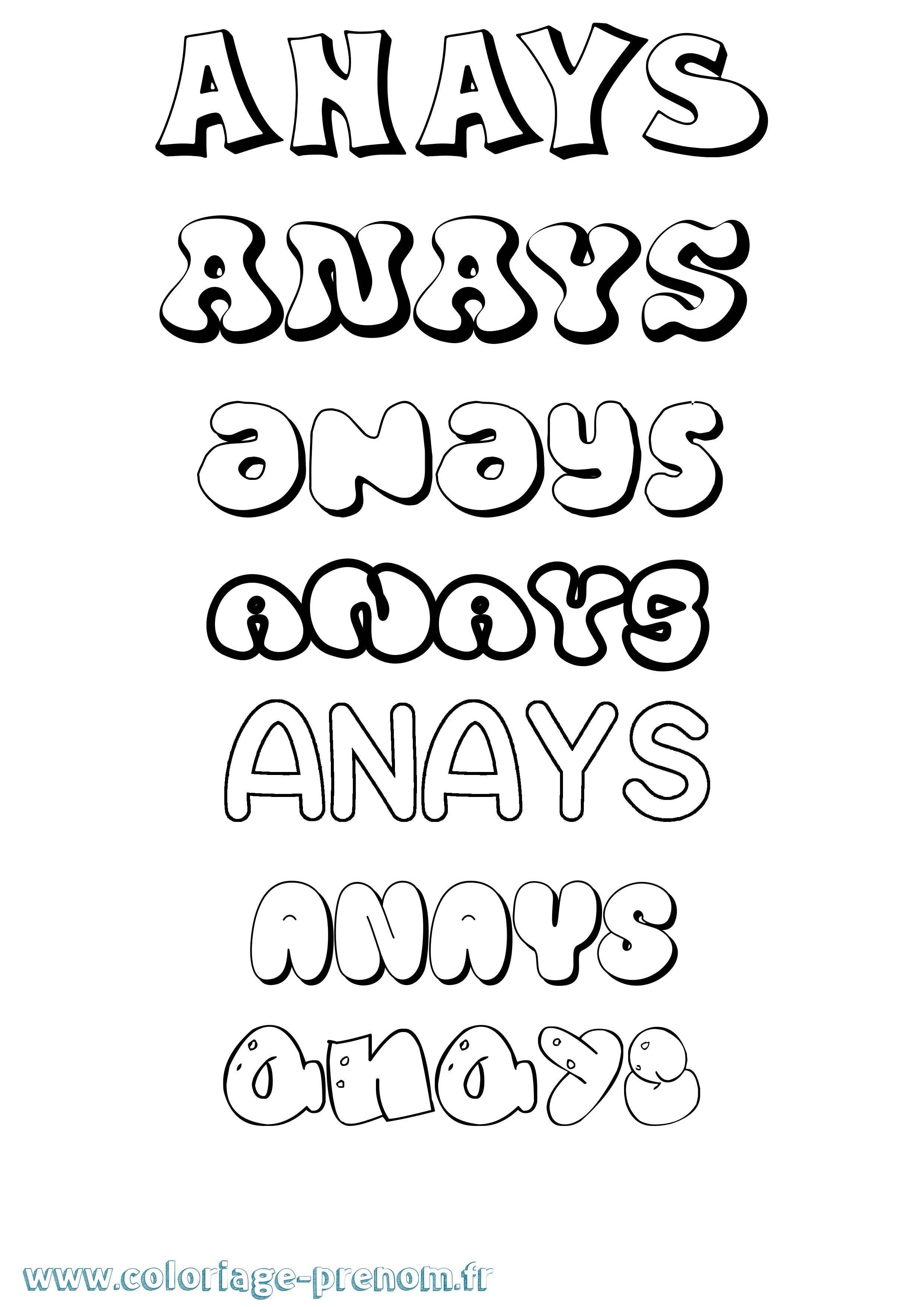 Coloriage prénom Anays Bubble