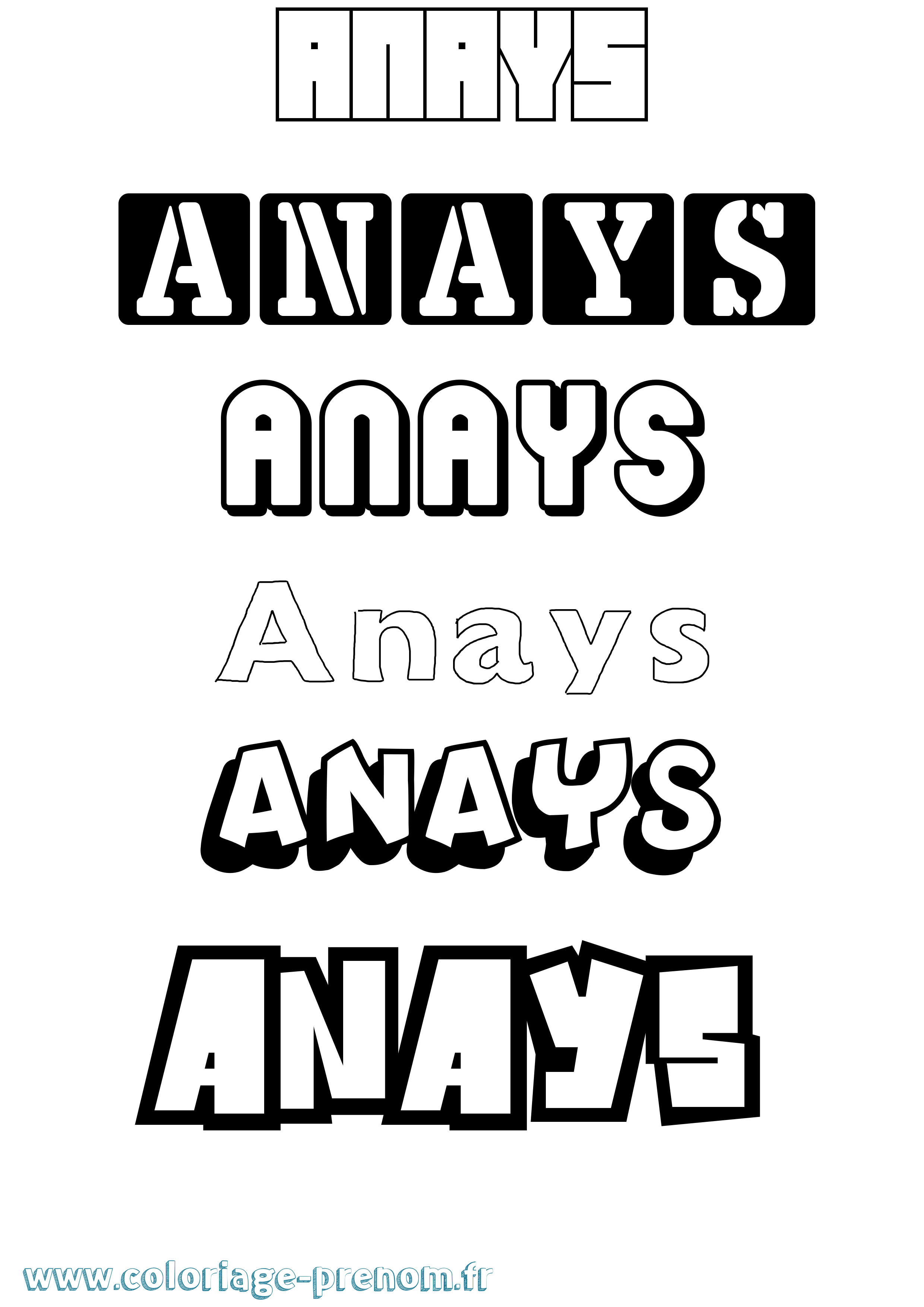 Coloriage prénom Anays Simple