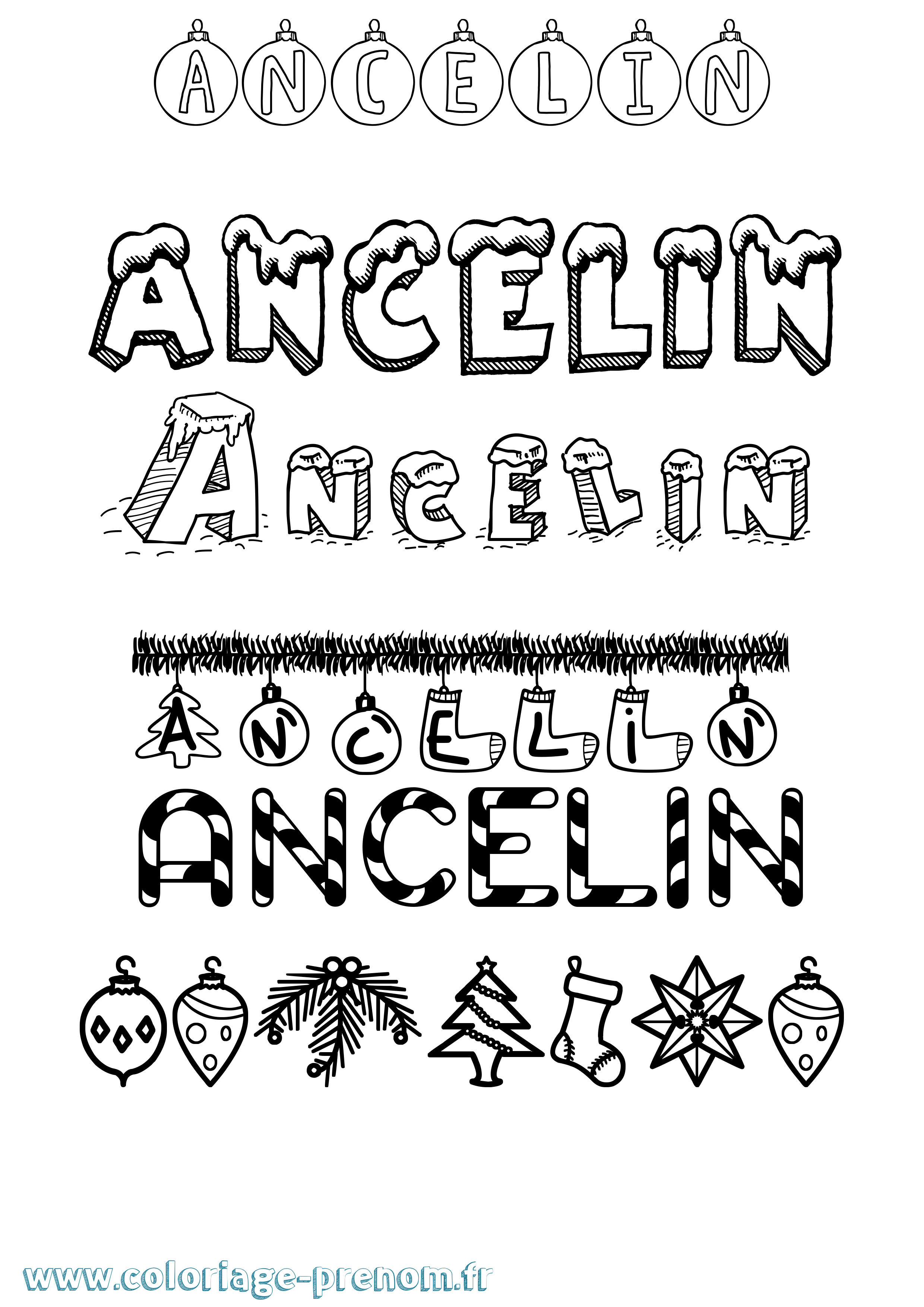 Coloriage prénom Ancelin Noël