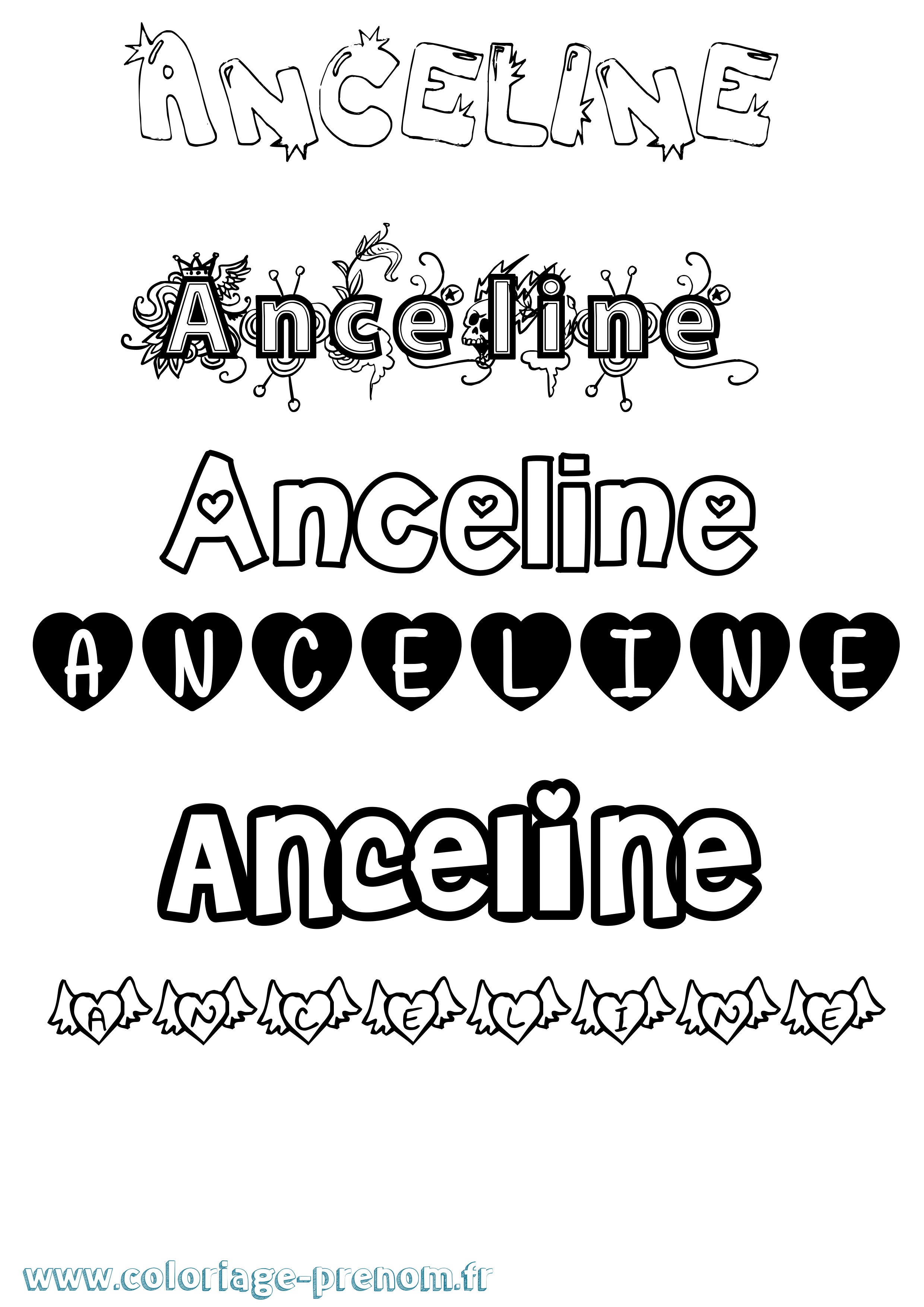 Coloriage Anceline Girly Coloriage prénom Anceline Girly