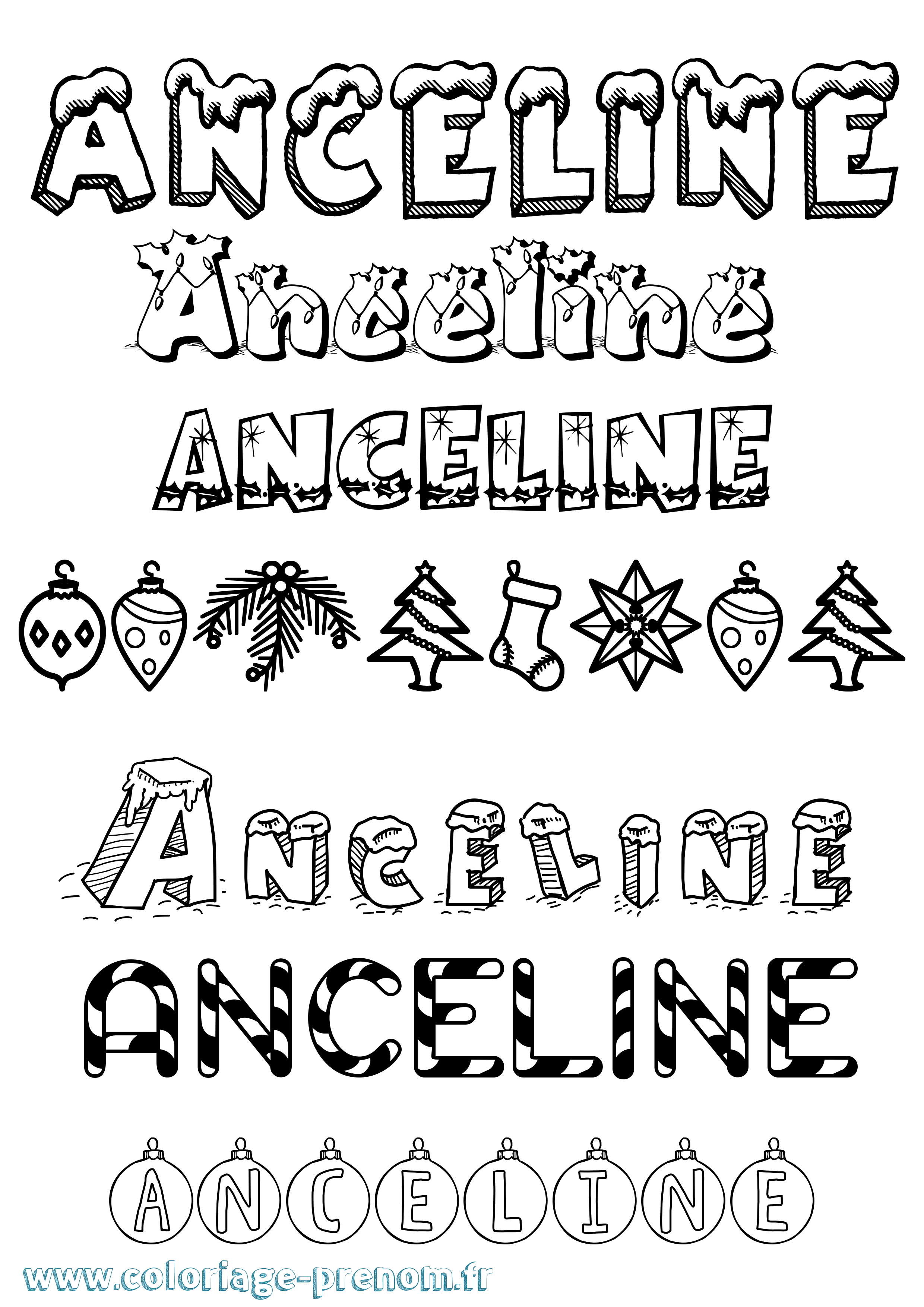 Coloriage Anceline Noël Coloriage prénom Anceline Noël