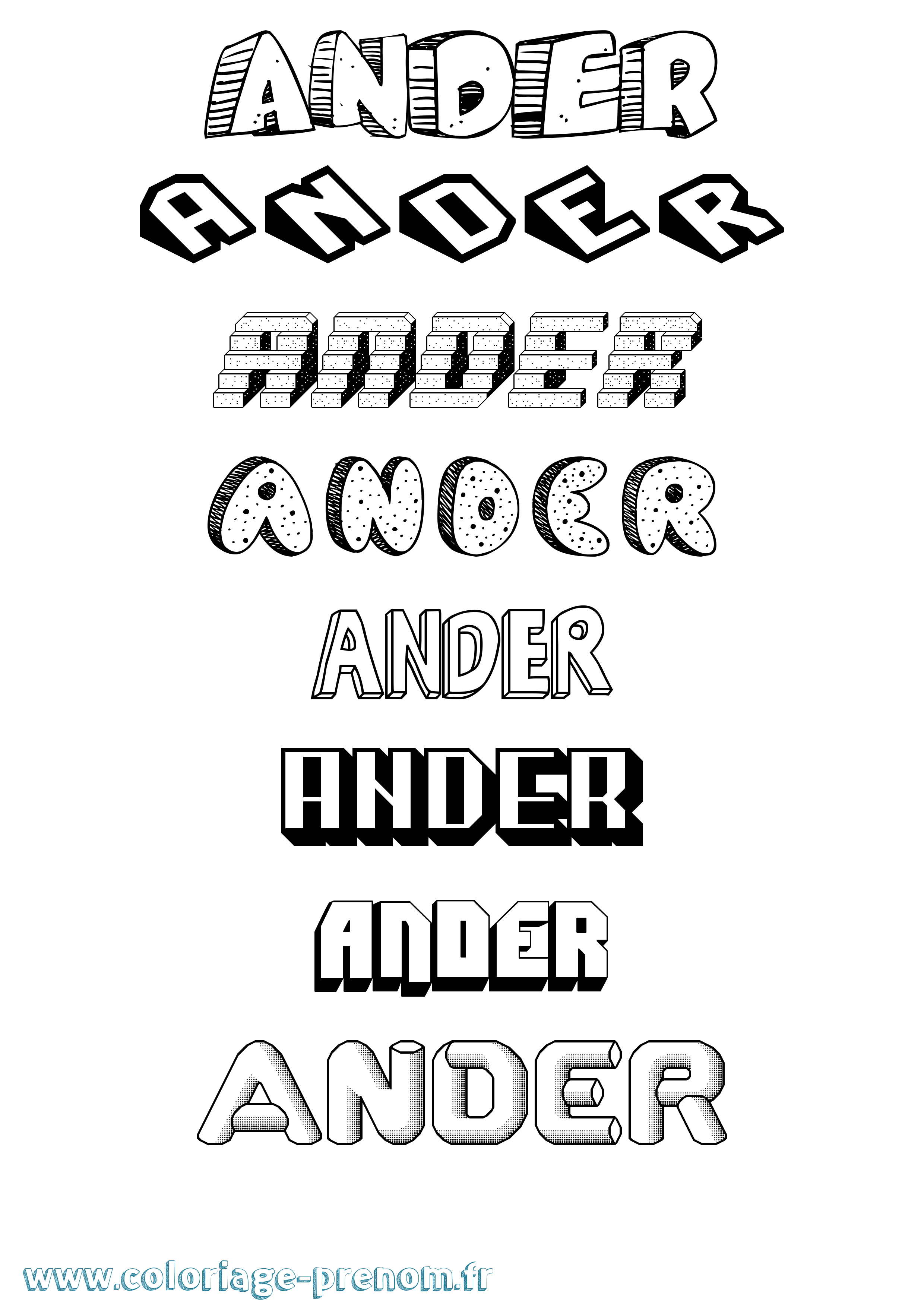 Coloriage Ander Effet 3D Coloriage prénom Ander Effet 3D
