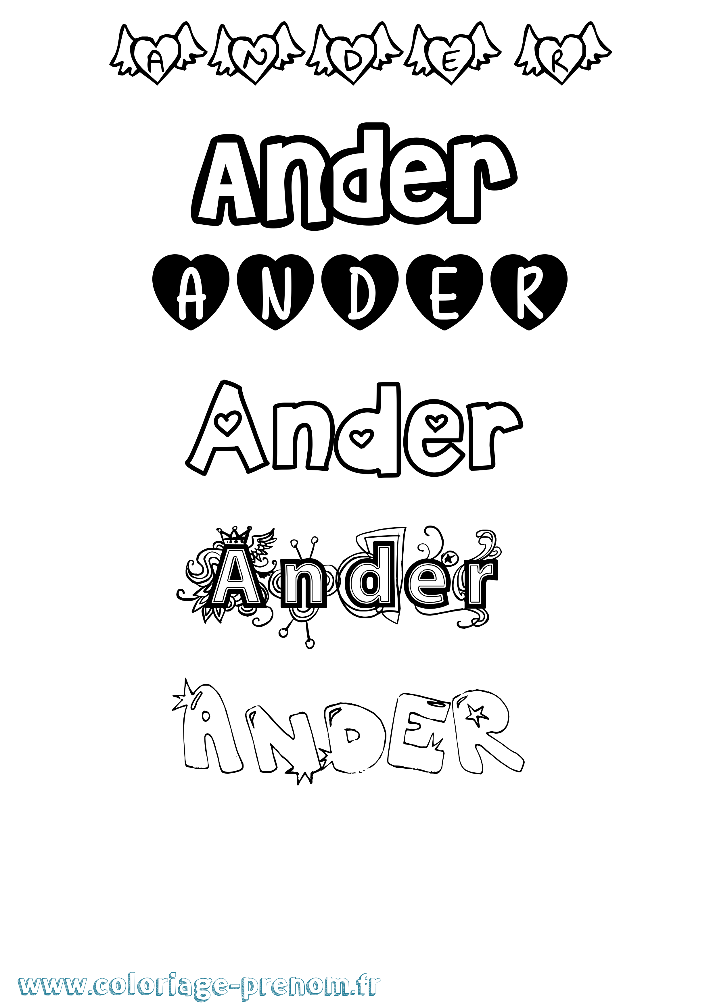 Coloriage prénom Ander Girly