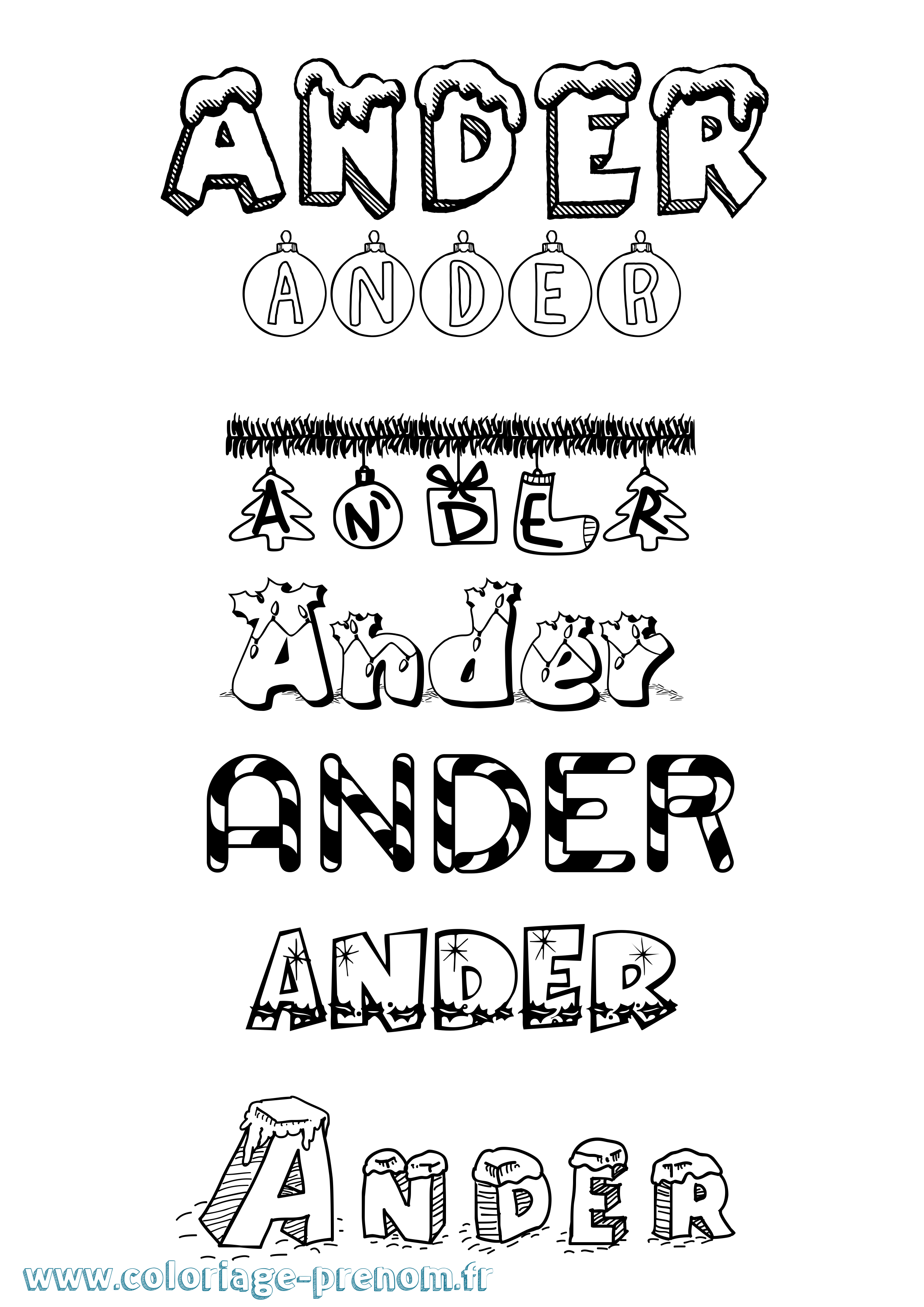 Coloriage Ander Noël Coloriage prénom Ander Noël