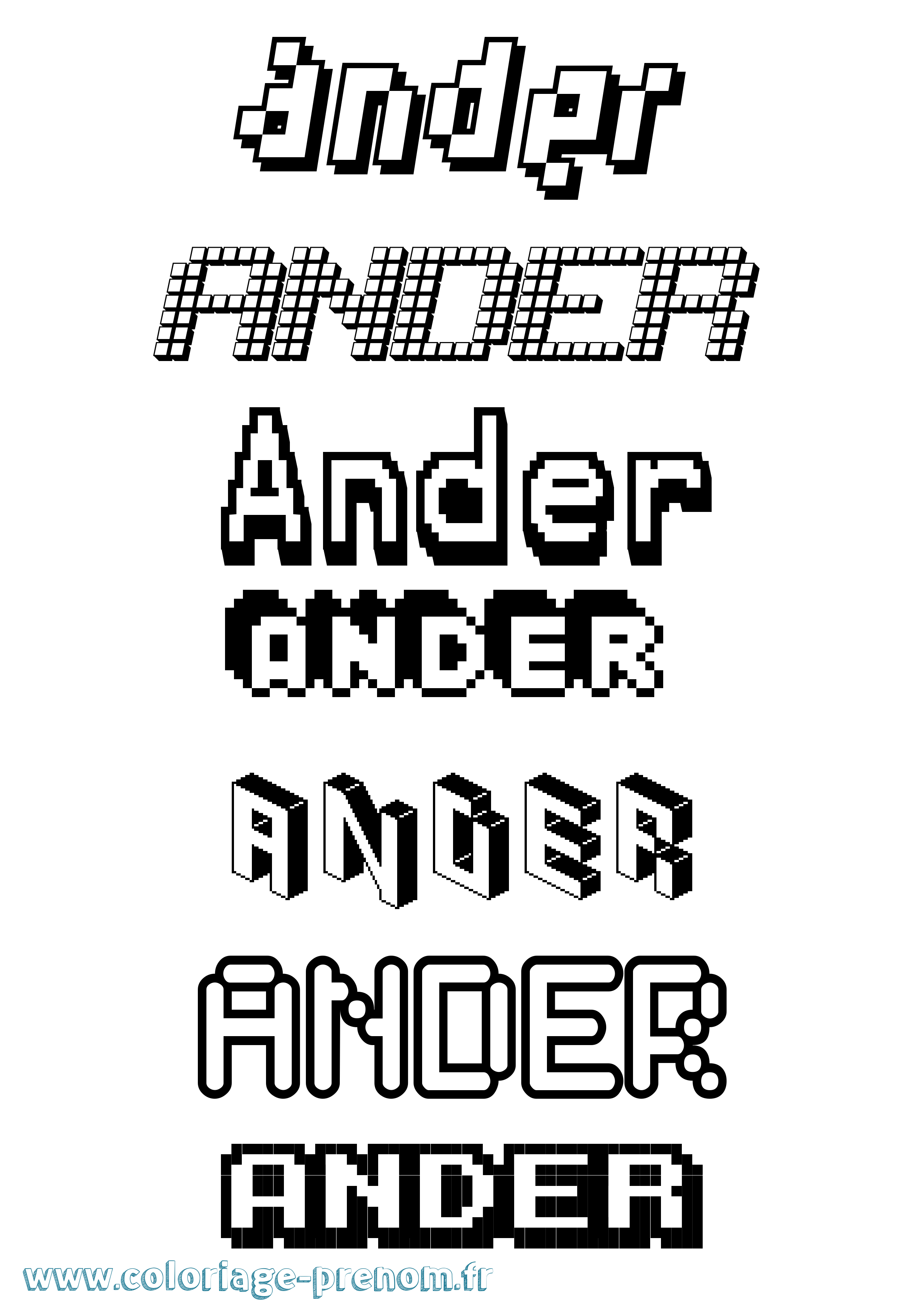 Coloriage prénom Ander Pixel