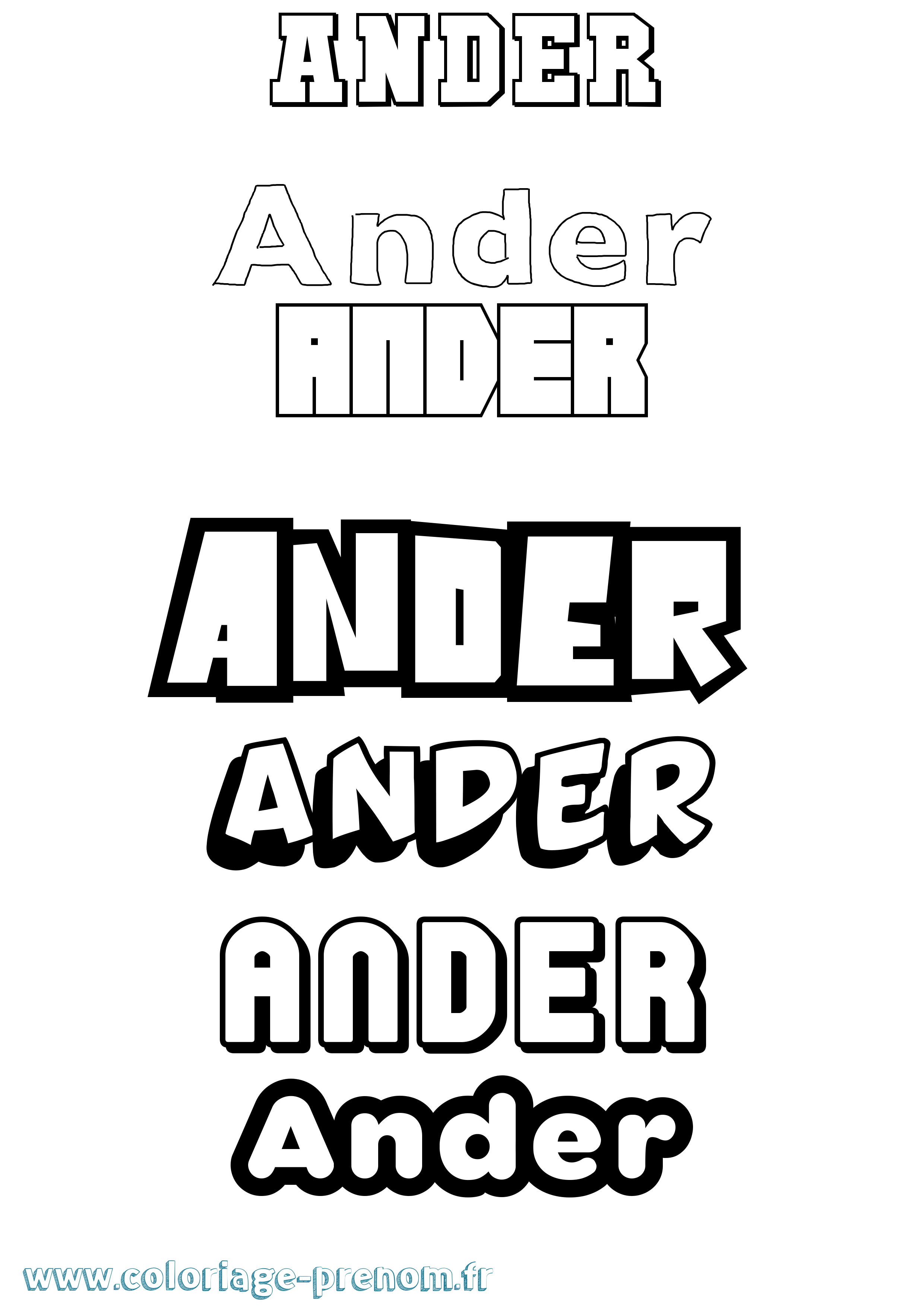 Coloriage prénom Ander Simple
