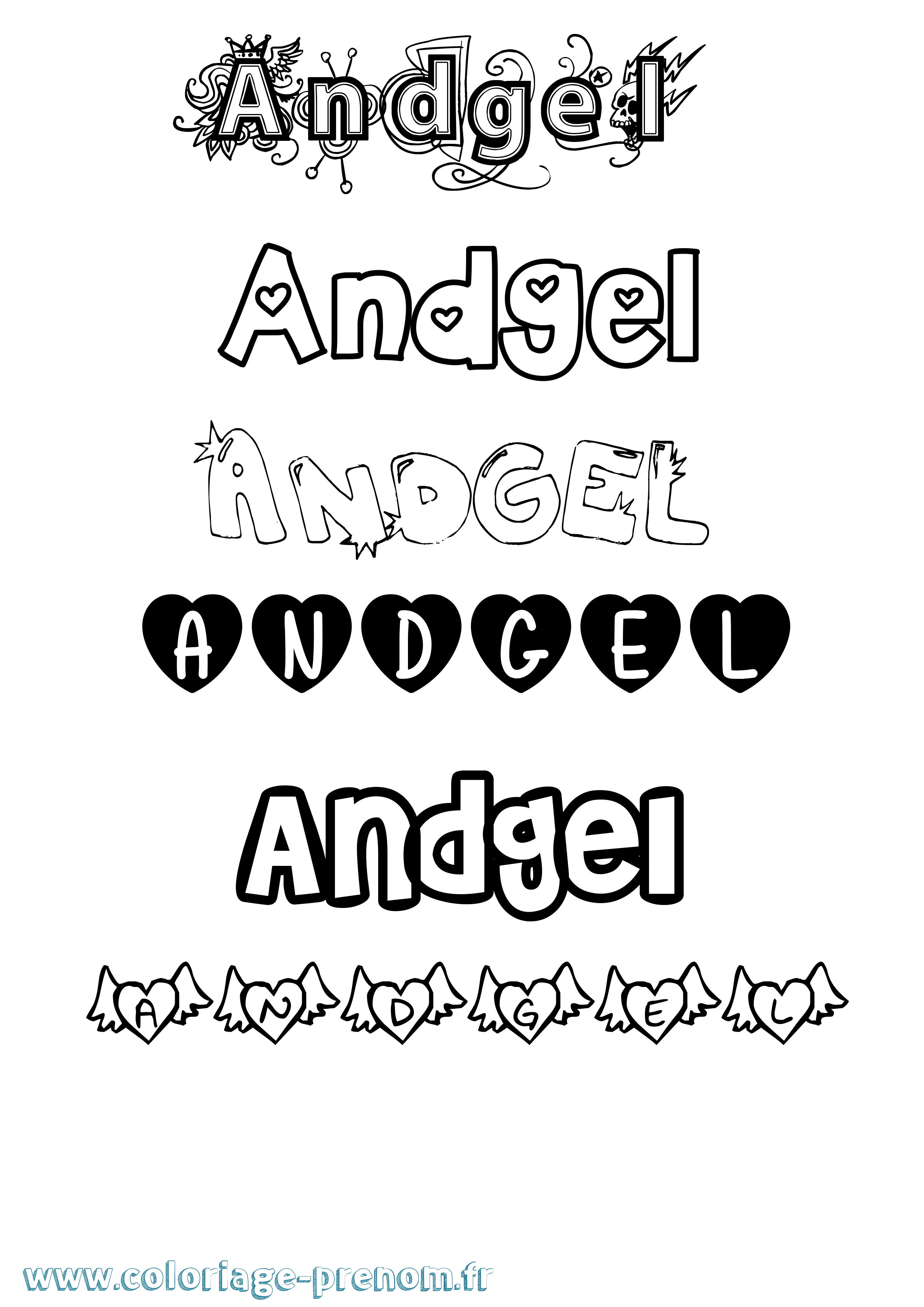 Coloriage Andgel Girly Coloriage prénom Andgel Girly