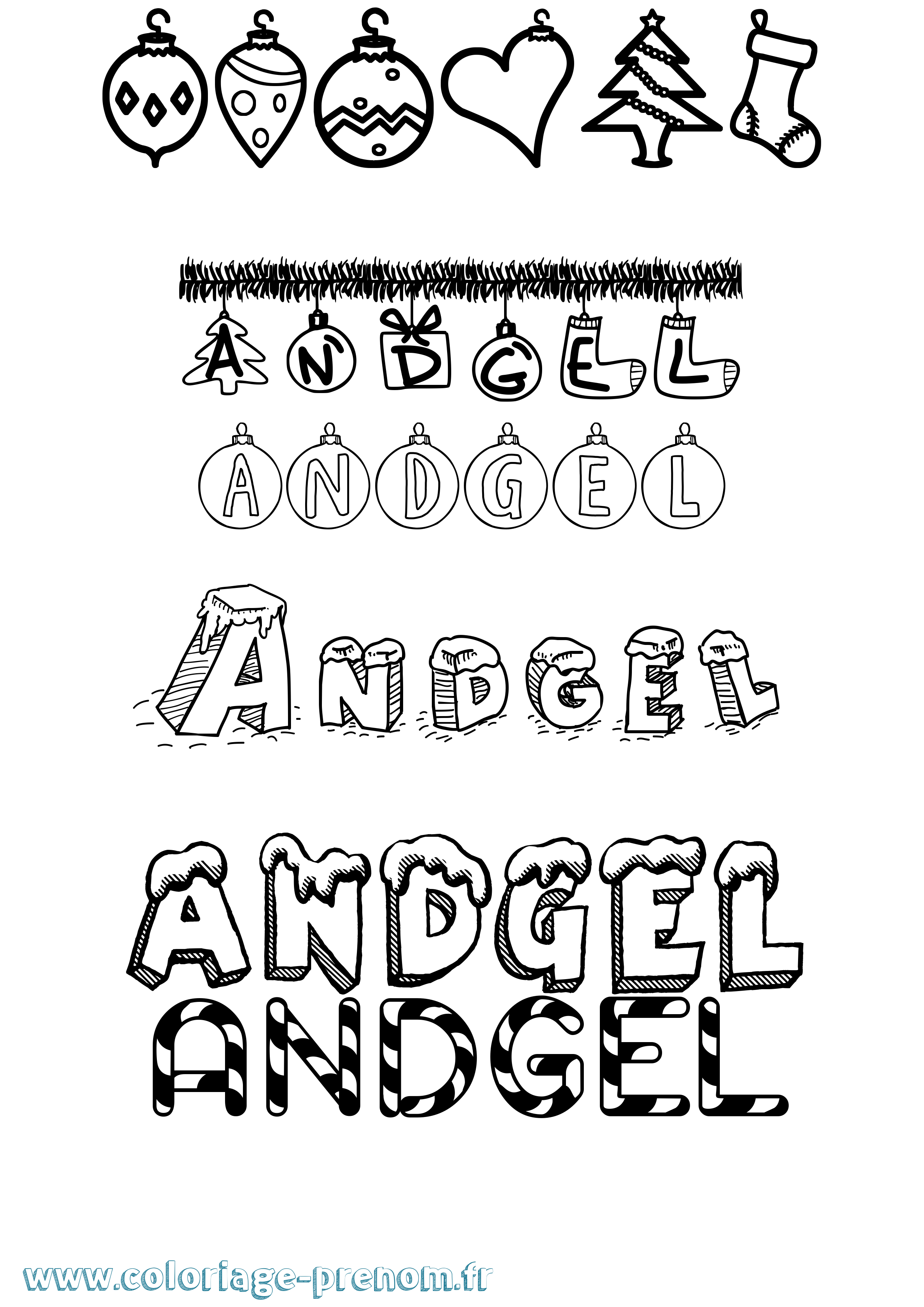 Coloriage Andgel Noël Coloriage prénom Andgel Noël