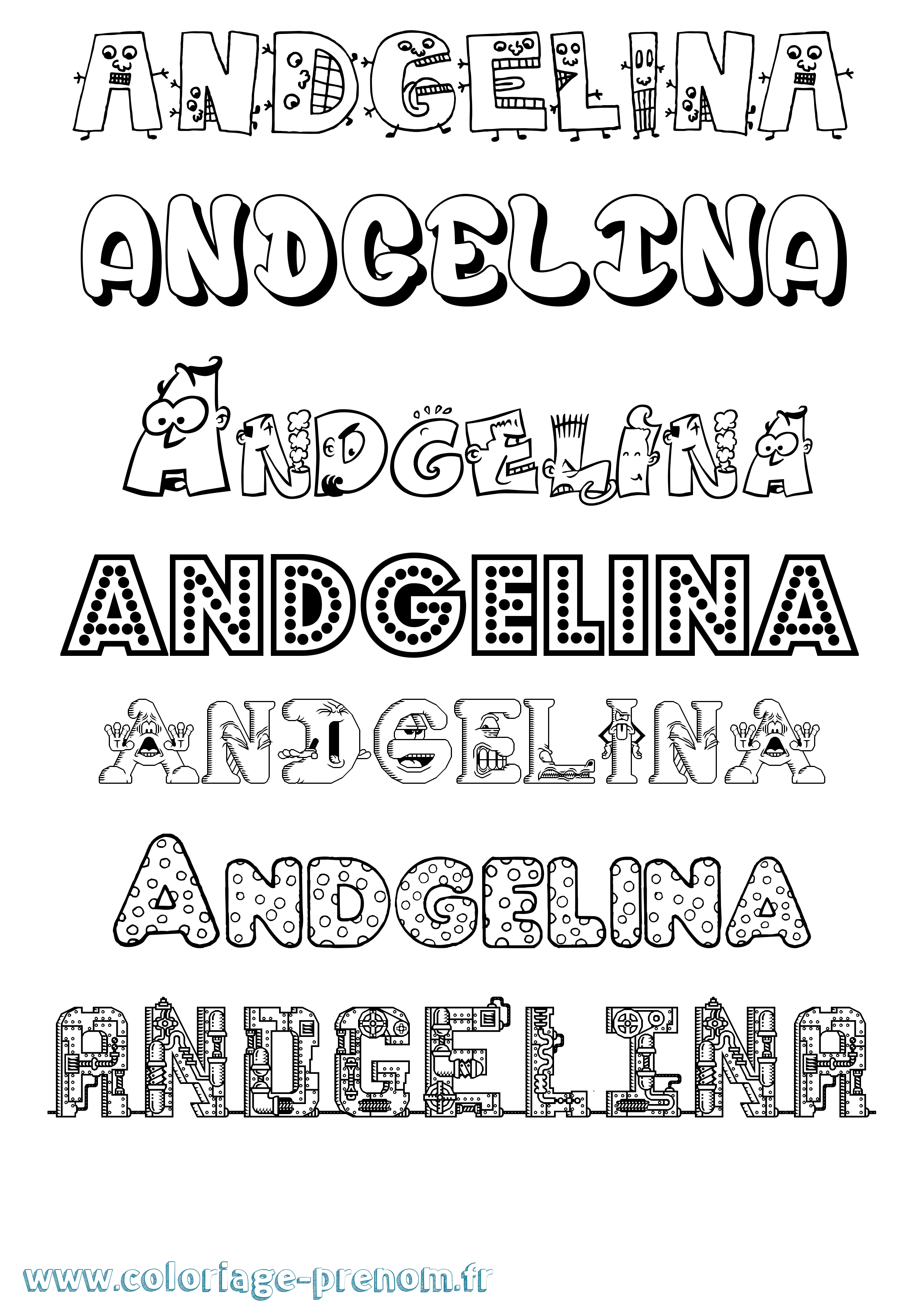 Coloriage prénom Andgelina Fun