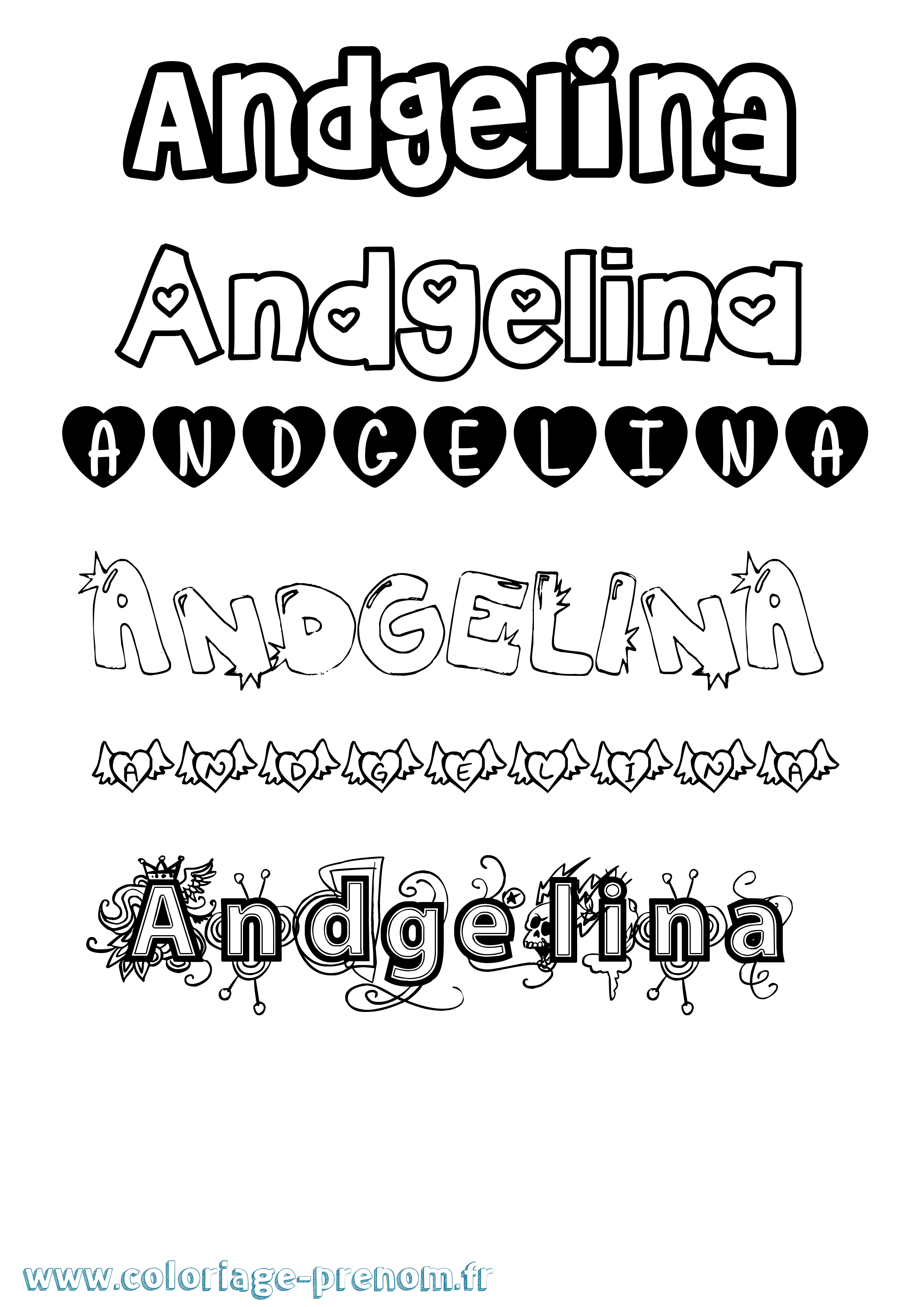 Coloriage prénom Andgelina Girly