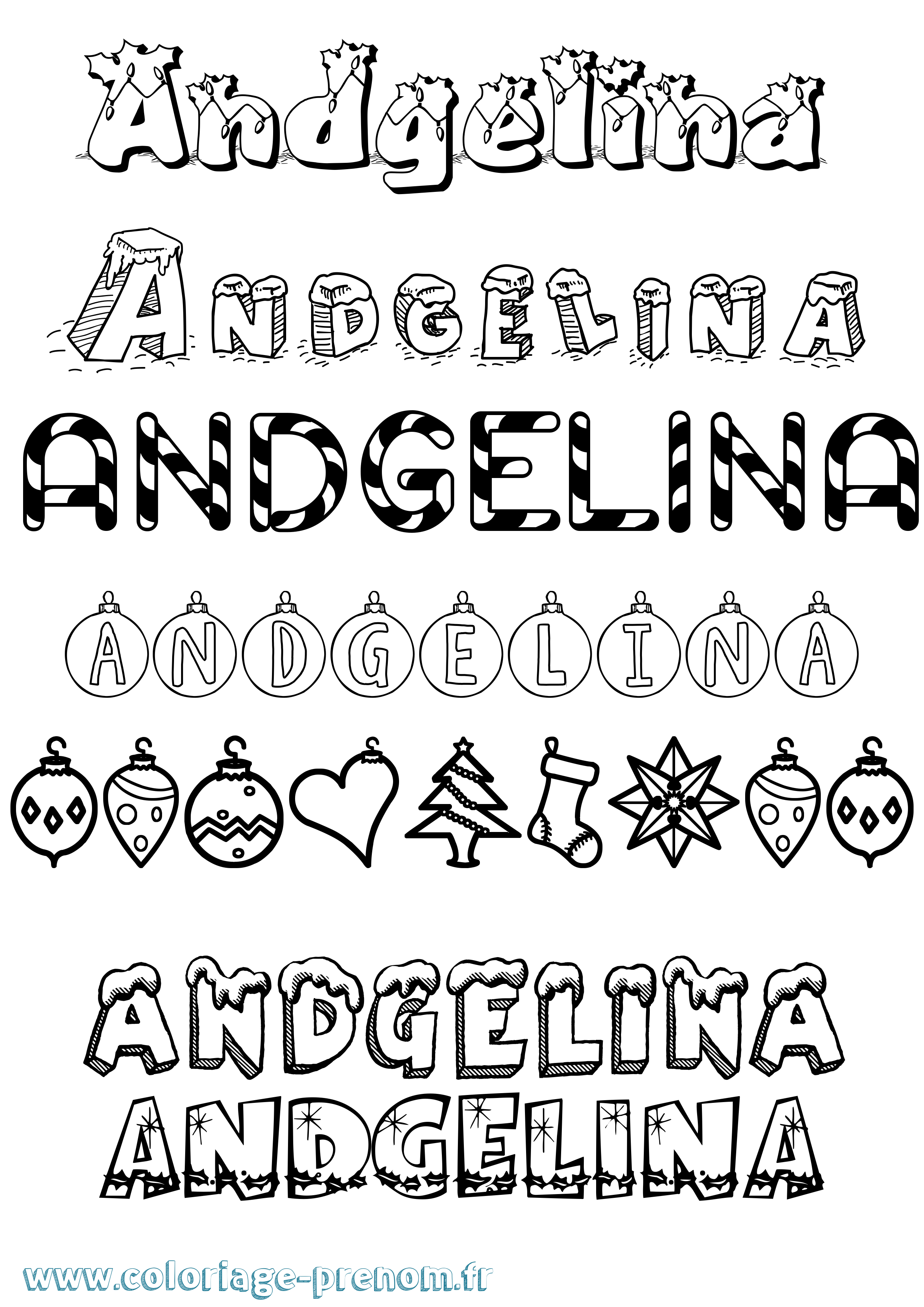 Coloriage prénom Andgelina Noël