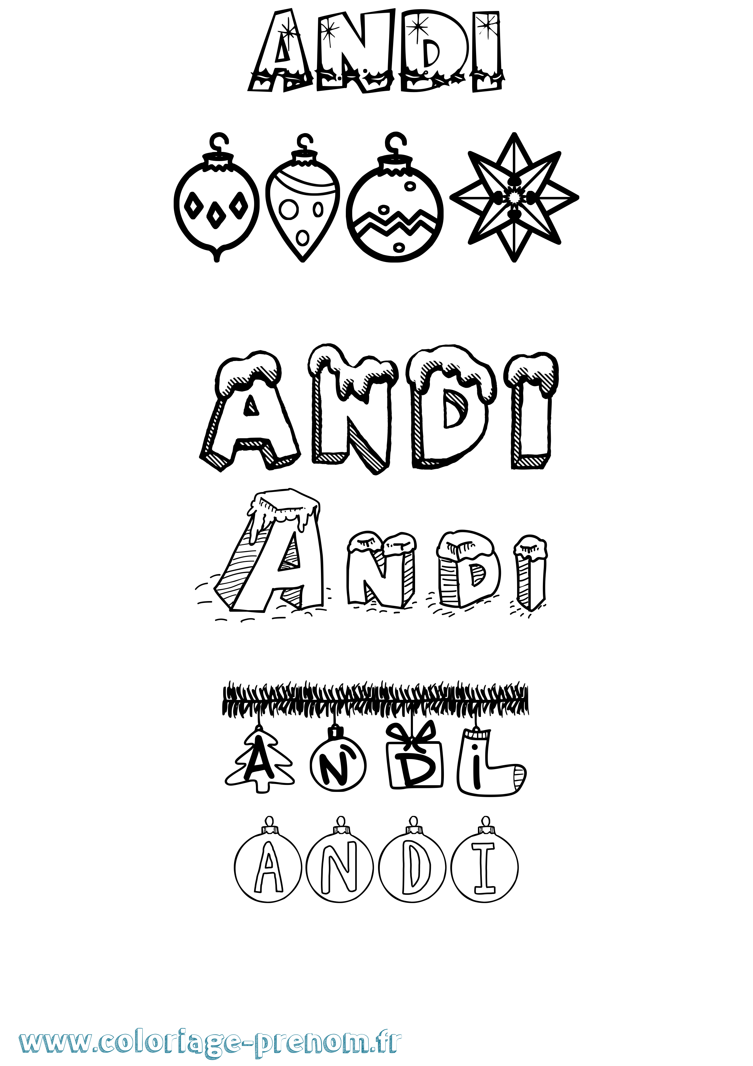 Coloriage Andi Noël Coloriage prénom Andi Noël