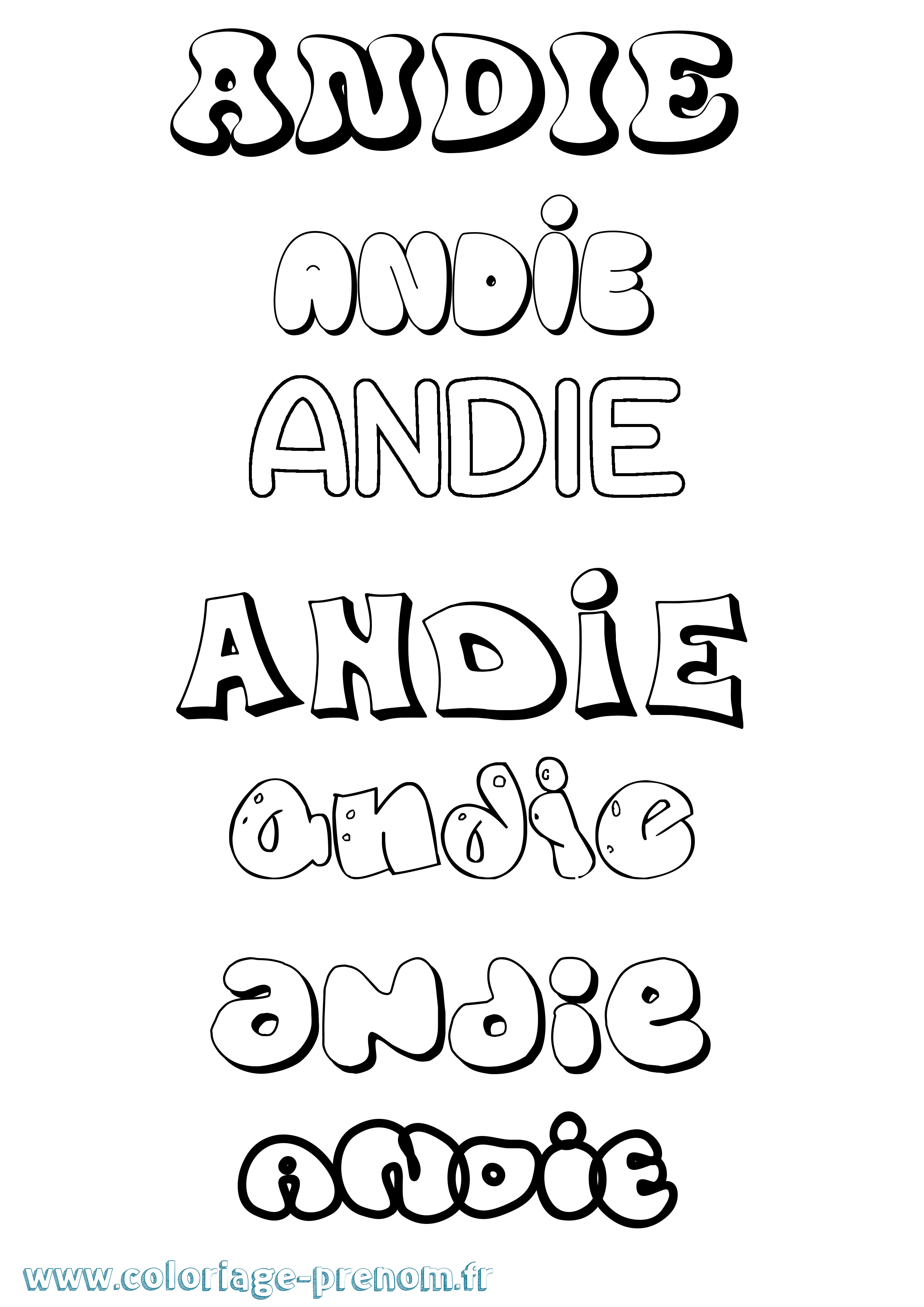 Coloriage prénom Andie Bubble