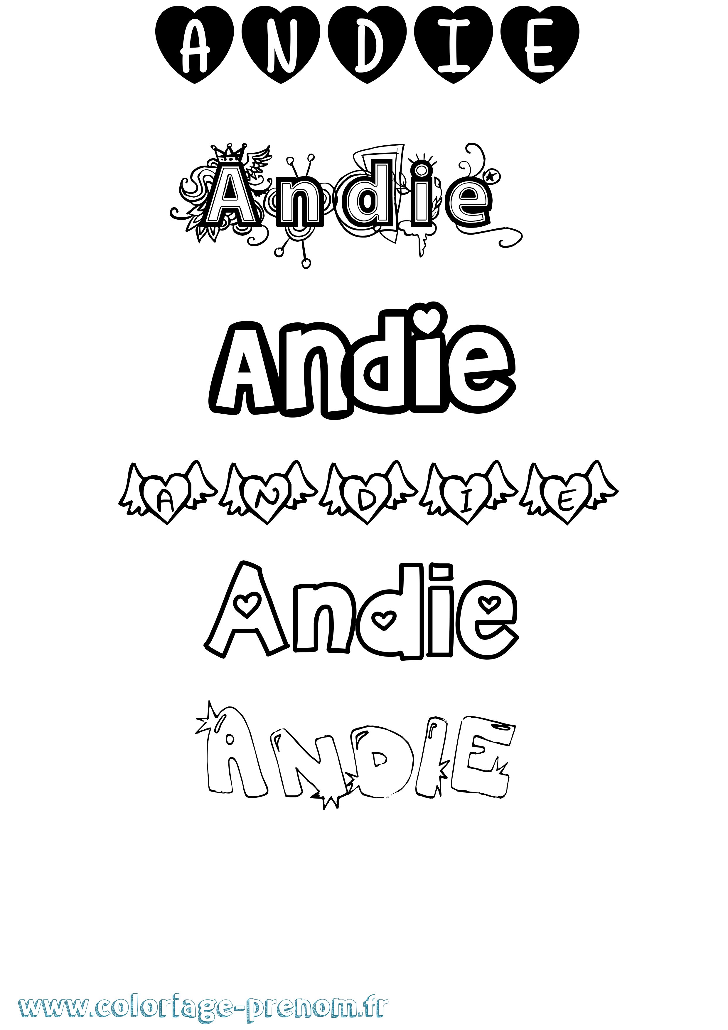 Coloriage prénom Andie Girly