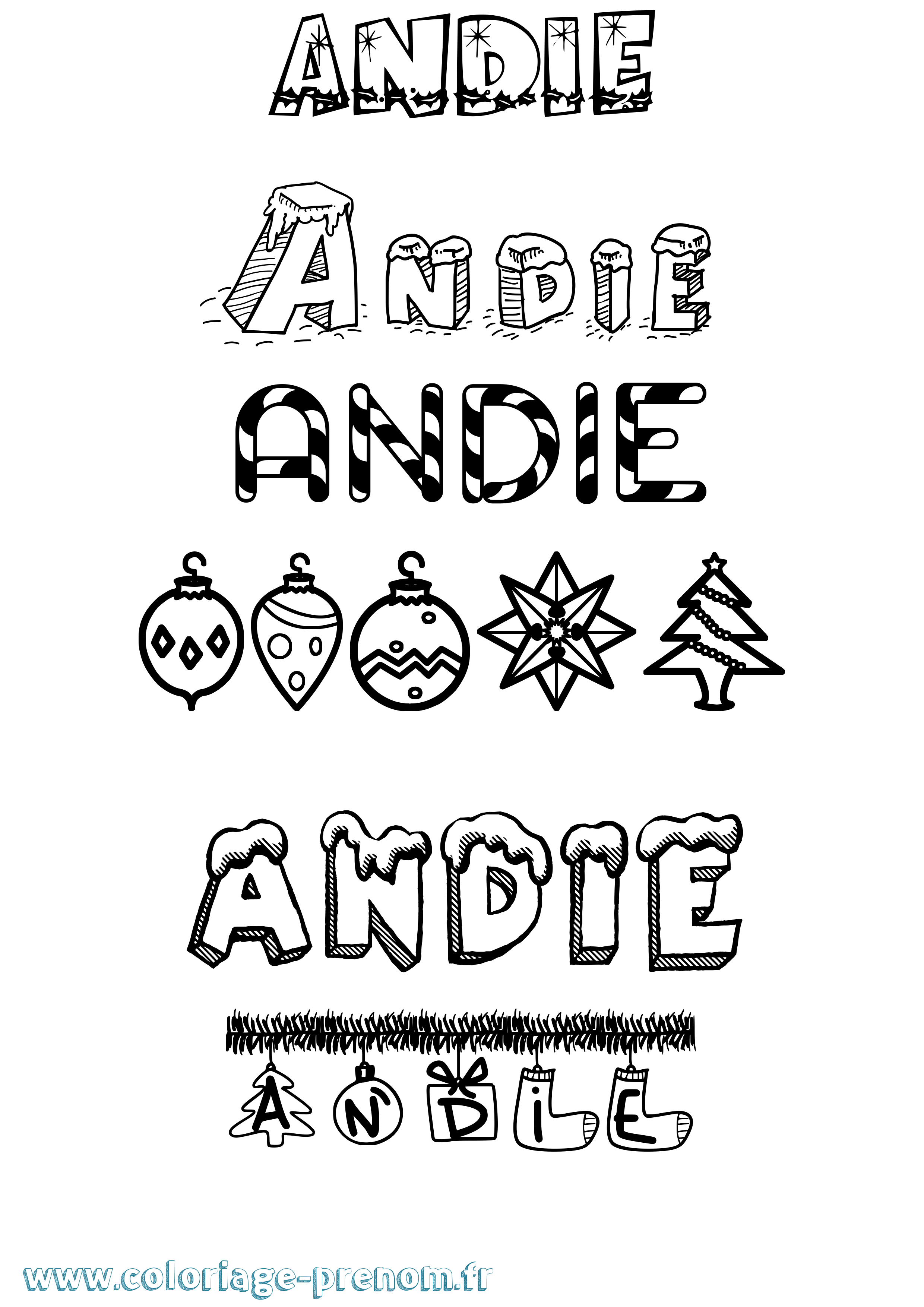 Coloriage prénom Andie Noël