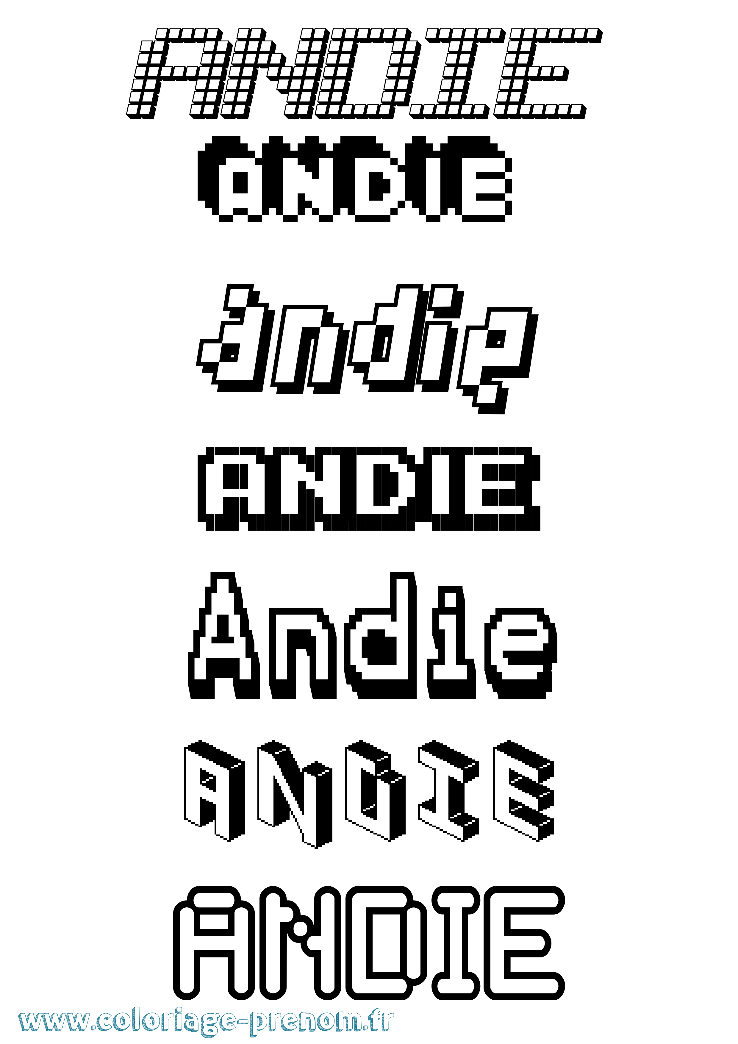 Coloriage prénom Andie Pixel