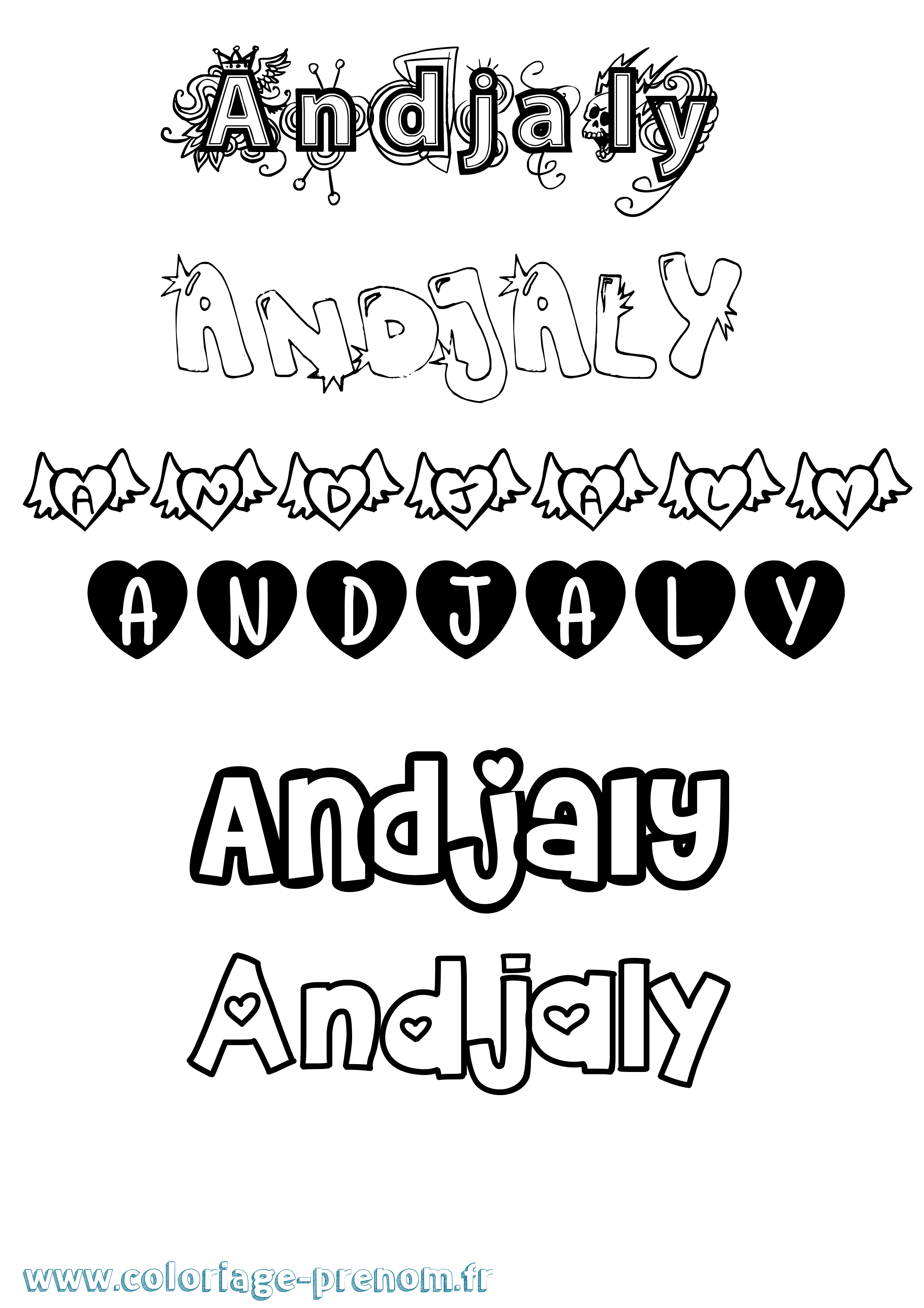 Coloriage prénom Andjaly Girly