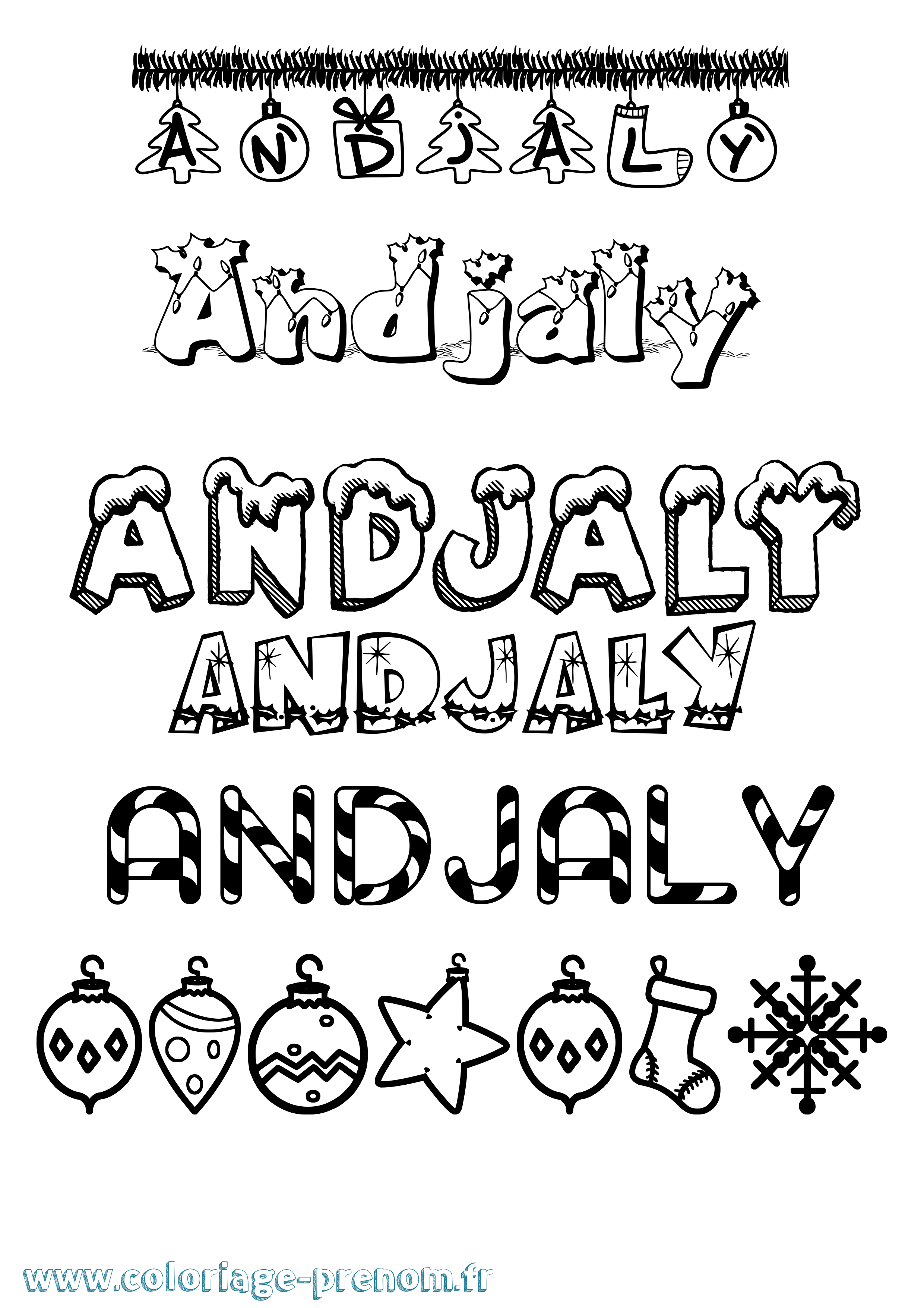 Coloriage prénom Andjaly Noël