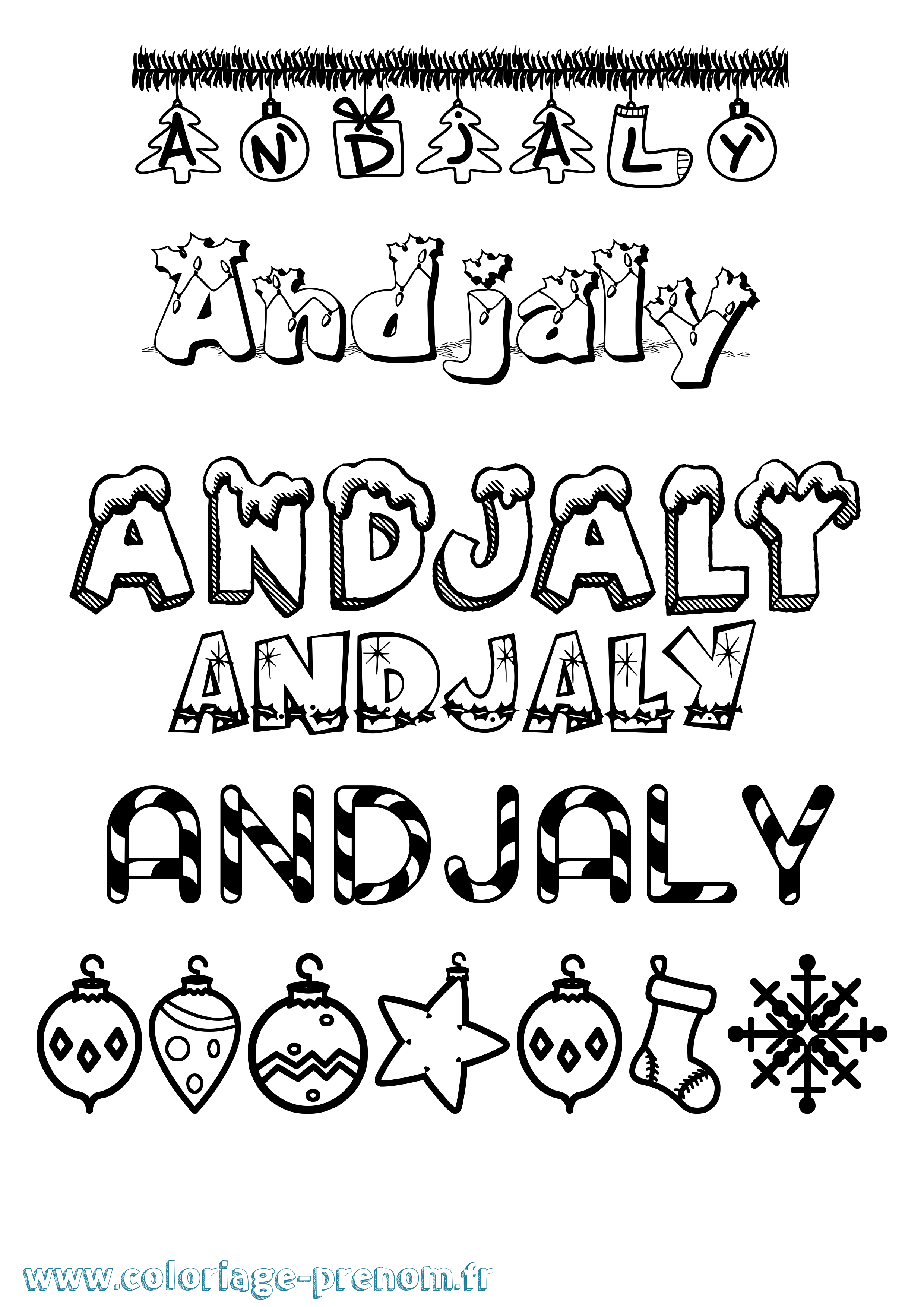 Coloriage Andjaly Noël Coloriage prénom Andjaly Noël