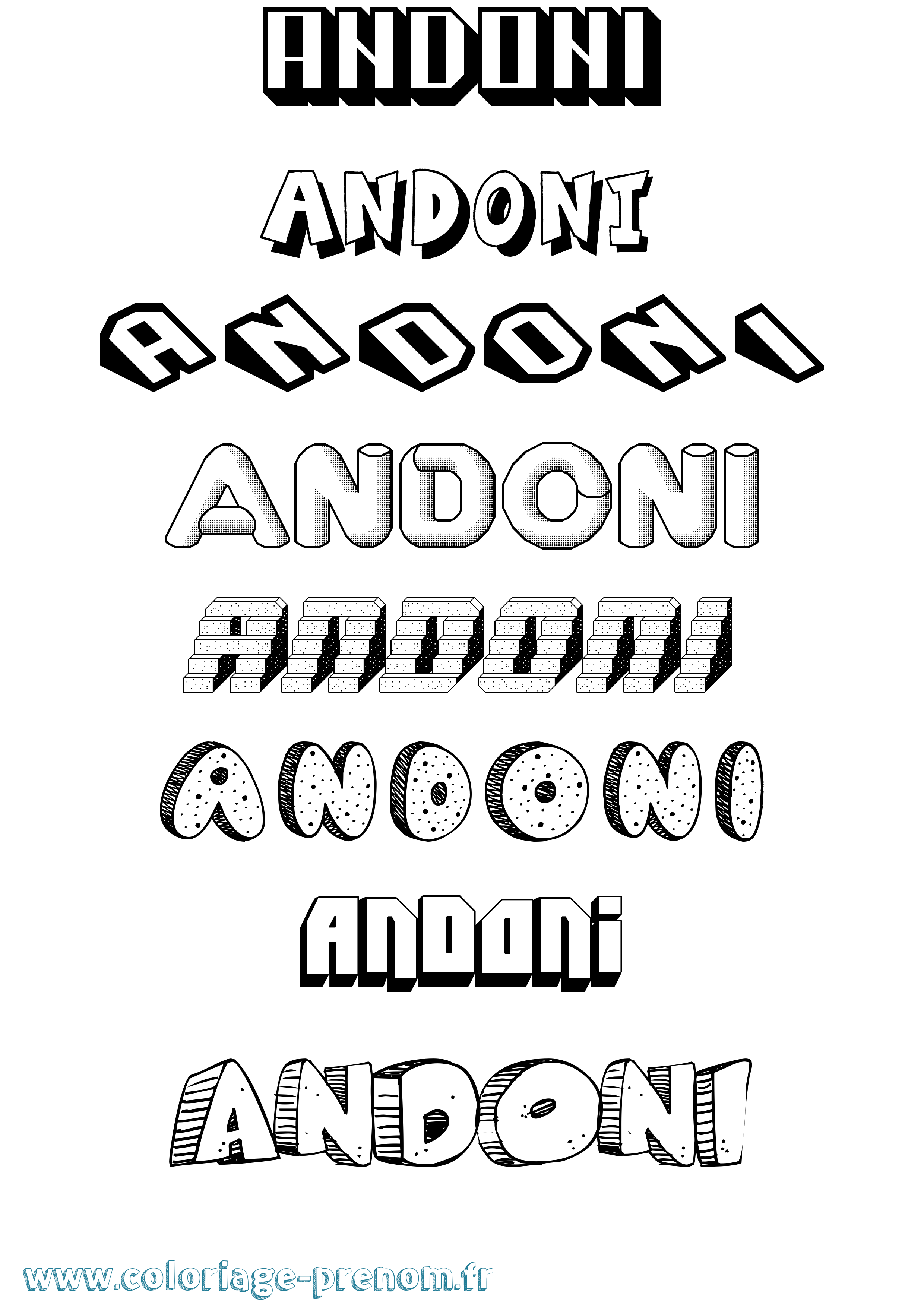 Coloriage prénom Andoni Effet 3D