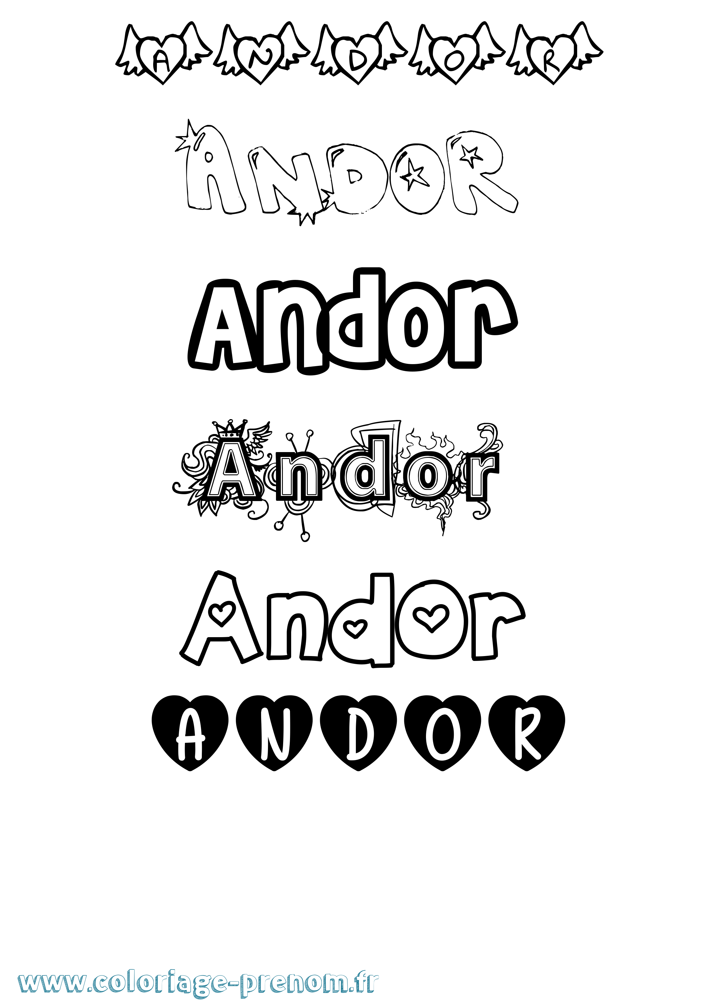 Coloriage prénom Andor Girly