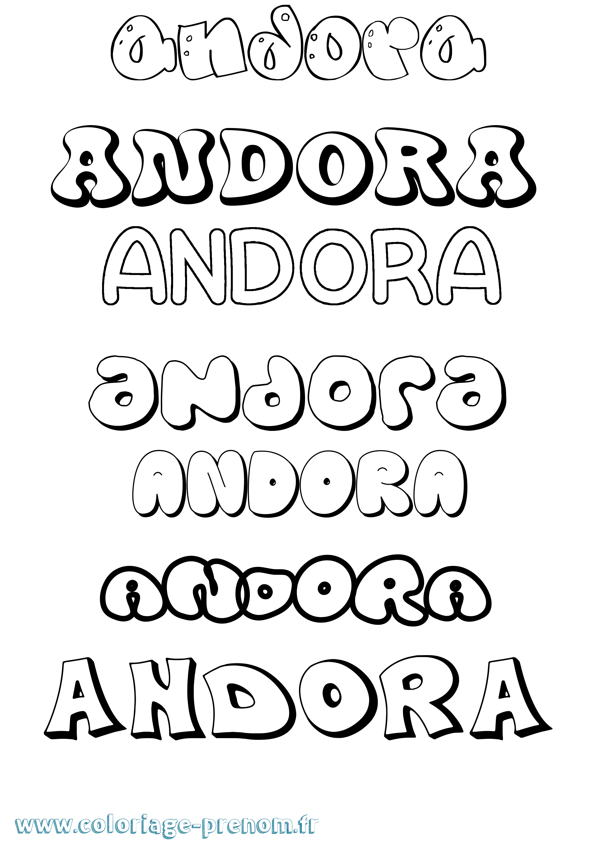 Coloriage prénom Andora Bubble