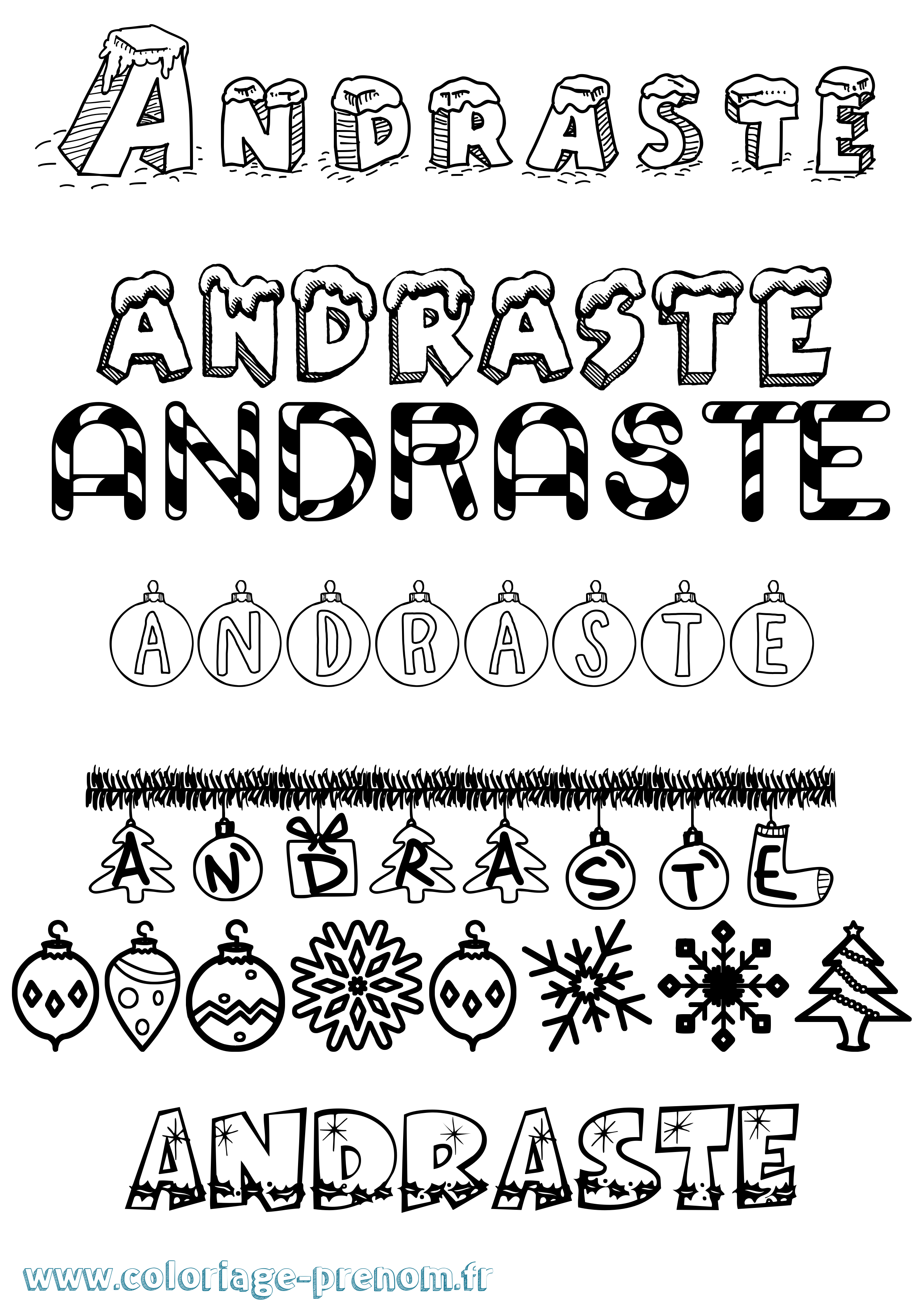 Coloriage prénom Andraste Noël