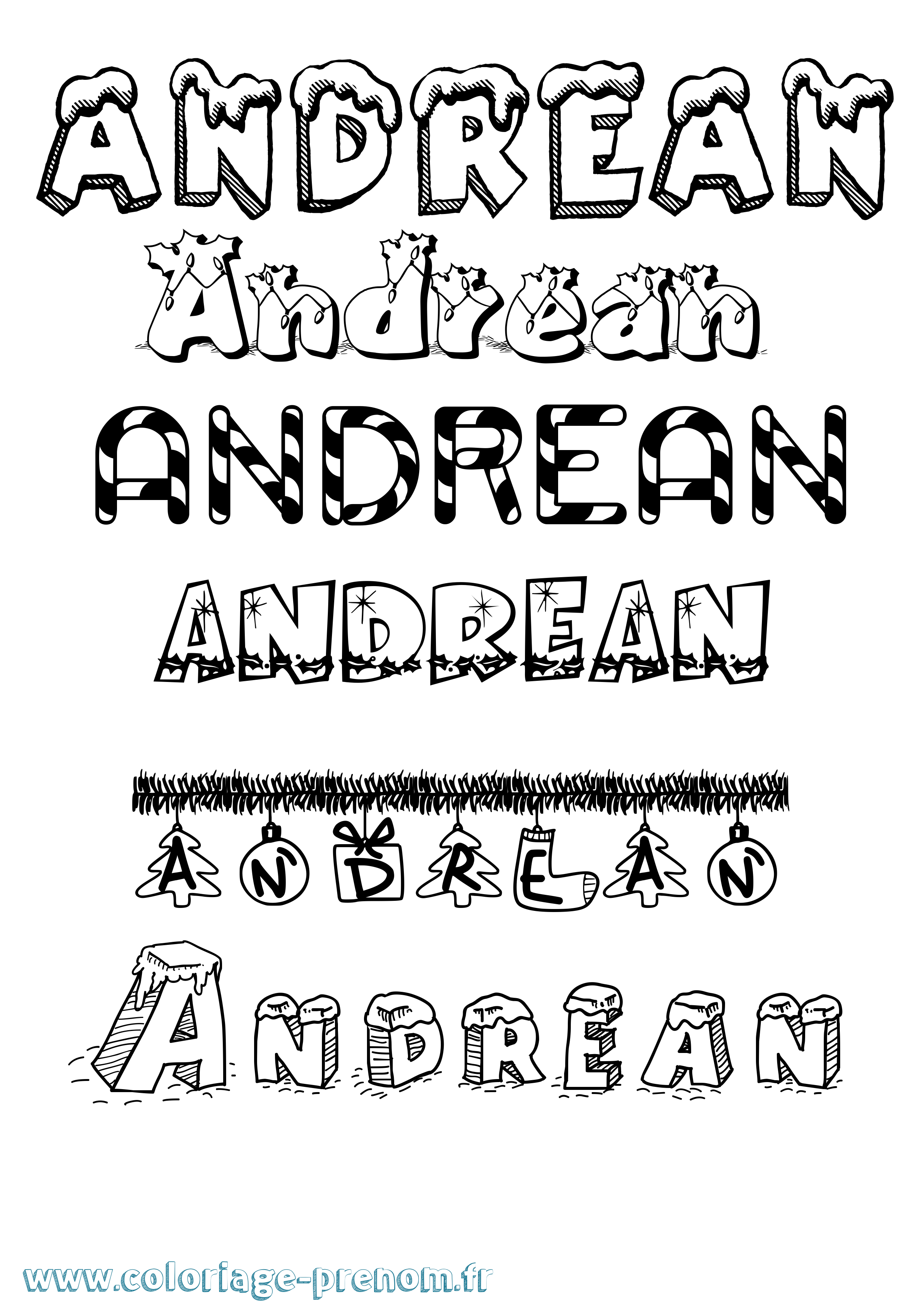Coloriage prénom Andrean Noël