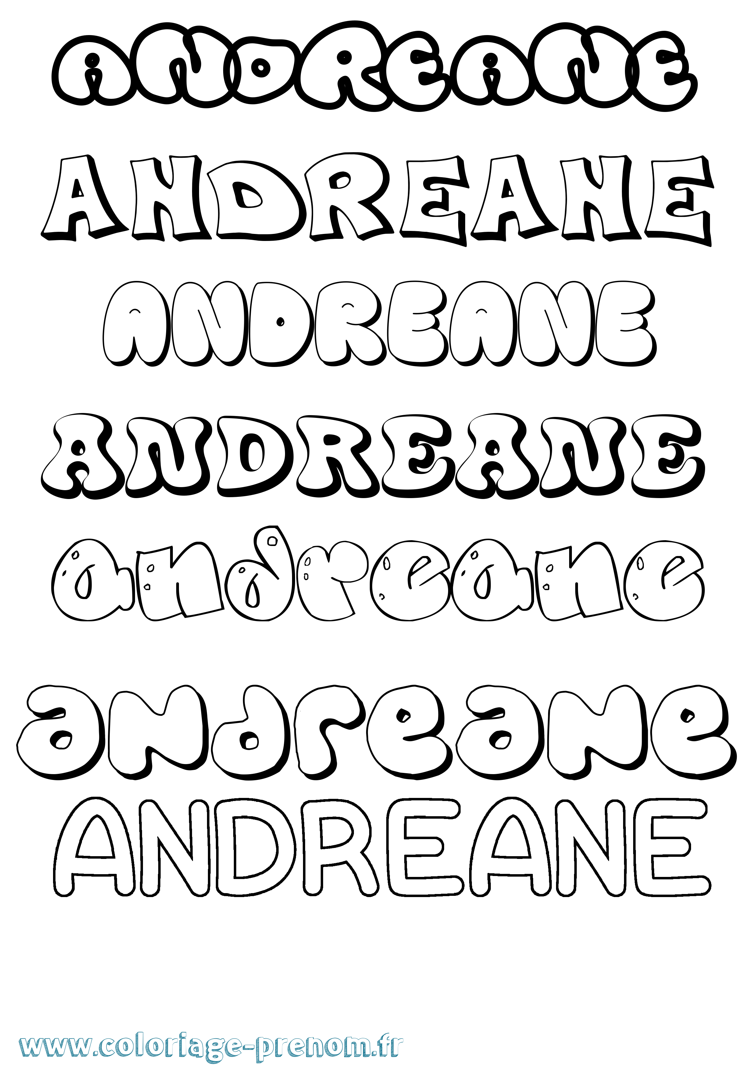 Coloriage prénom Andreane Bubble