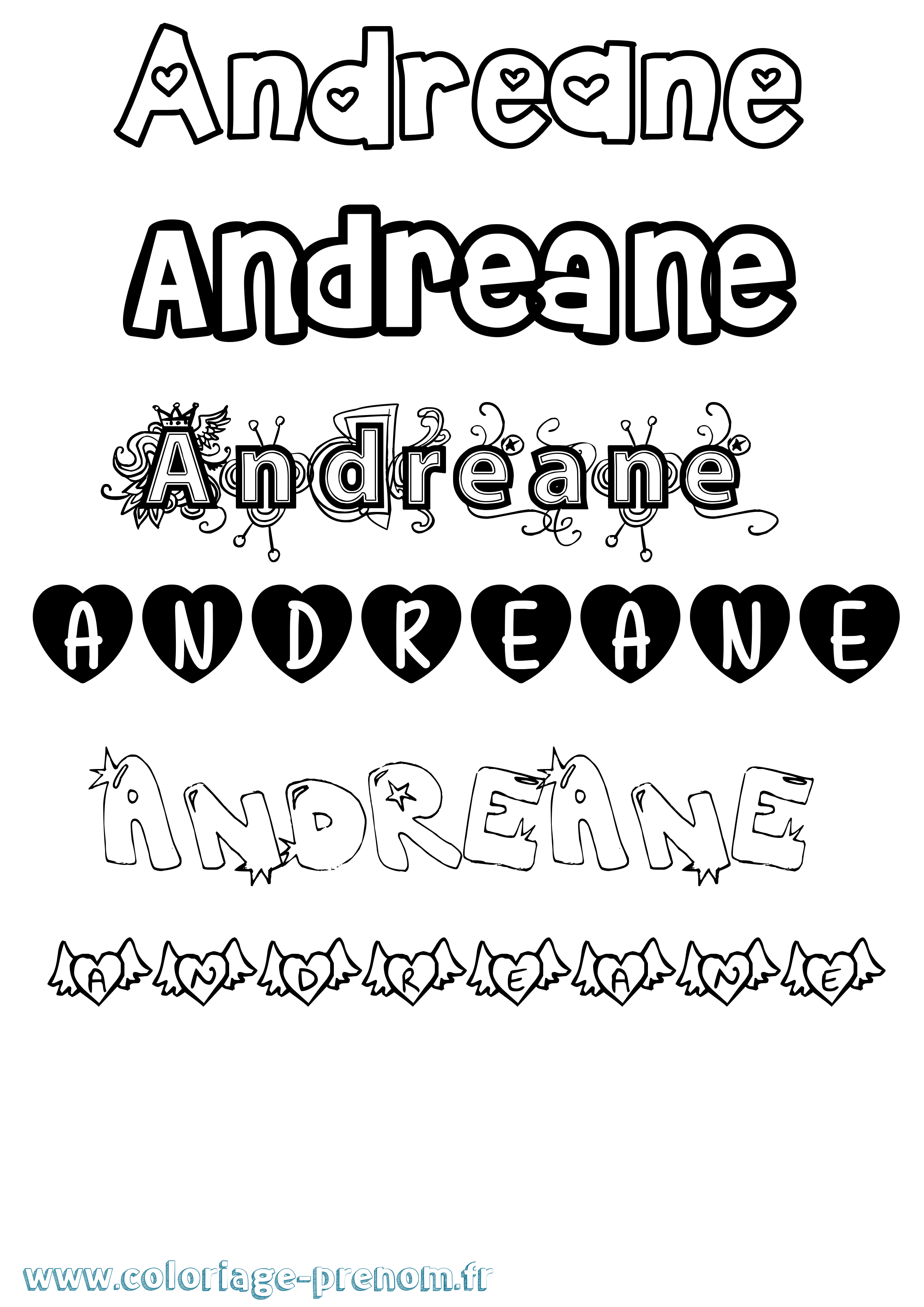 Coloriage prénom Andreane Girly