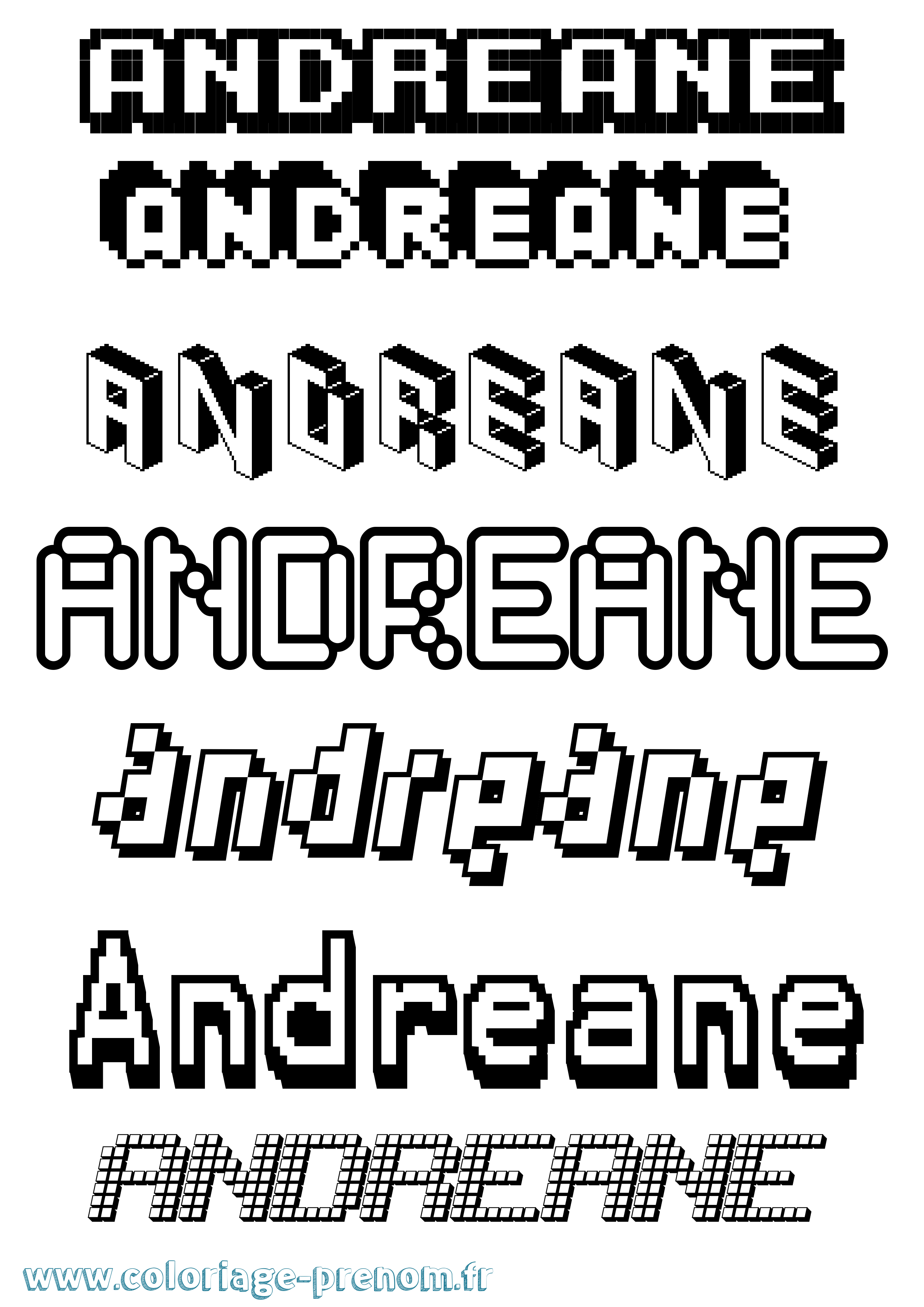 Coloriage prénom Andreane Pixel