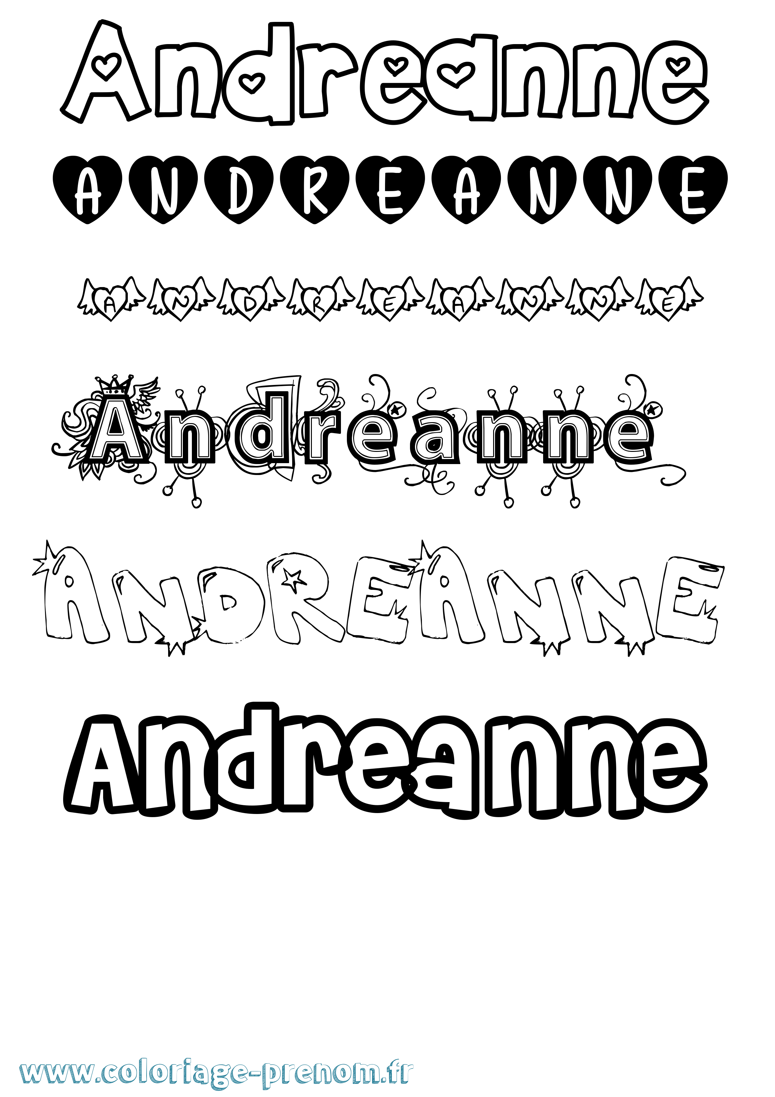 Coloriage prénom Andreanne Girly